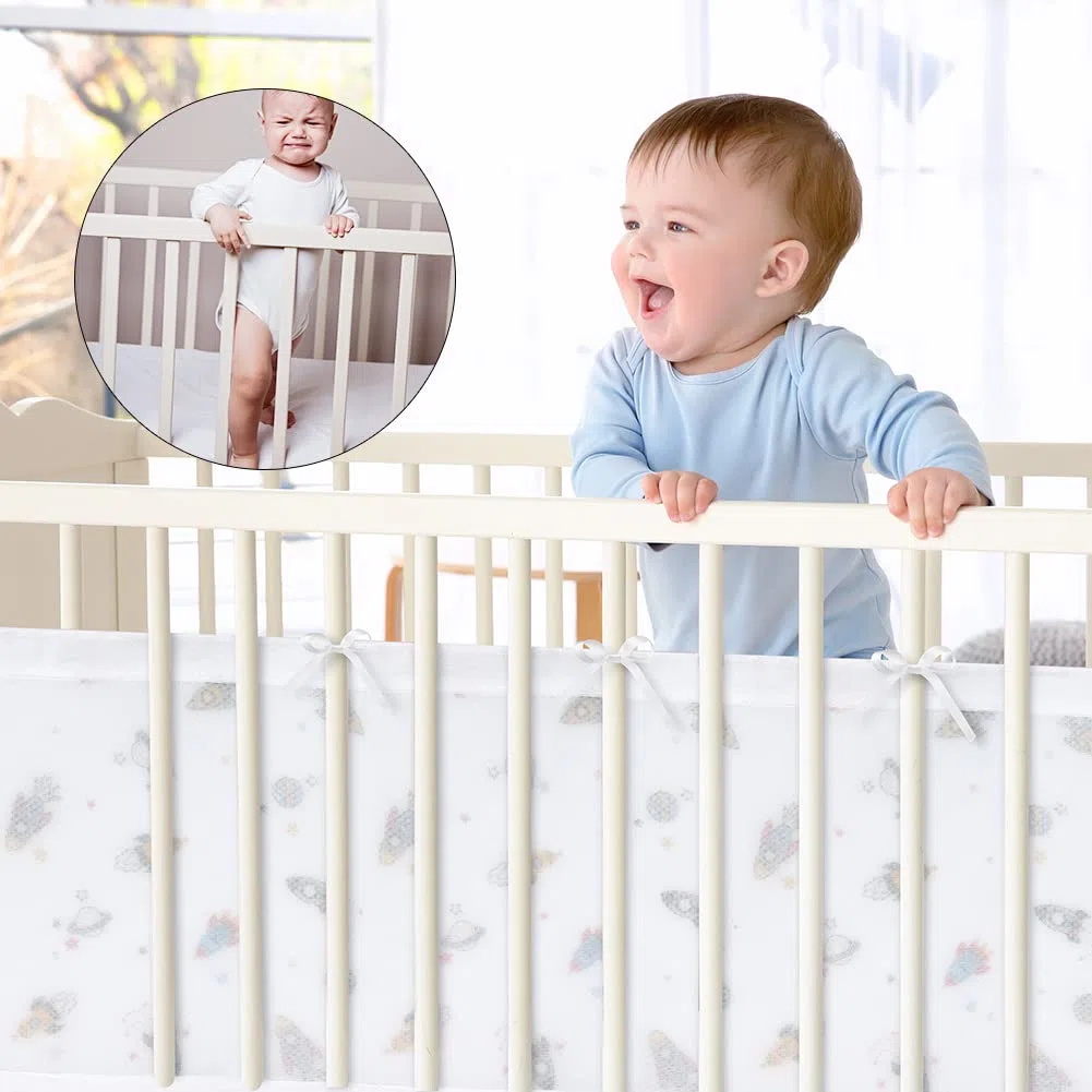 Aolso Protector de Cuna,Parachoques de Cuna para Bebés,Malla para Cuna para Bebé,Protector de Cuna Adecuado,Cuna de protección de Cuna Cubierta,Cuna de Bebé de Malla Transpirable(Cohete)