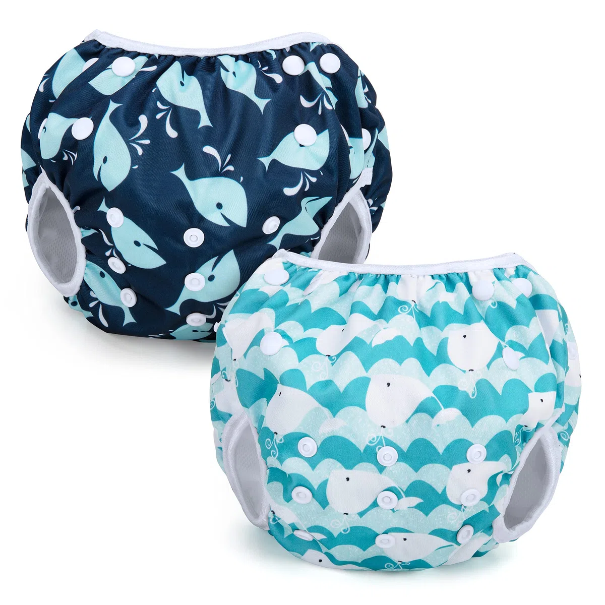 Teamoy pañals nadar lavables(paquete de 2), reutilizables pañales para baño pañales de natación para bebés niño, Ballena + ballena linda
