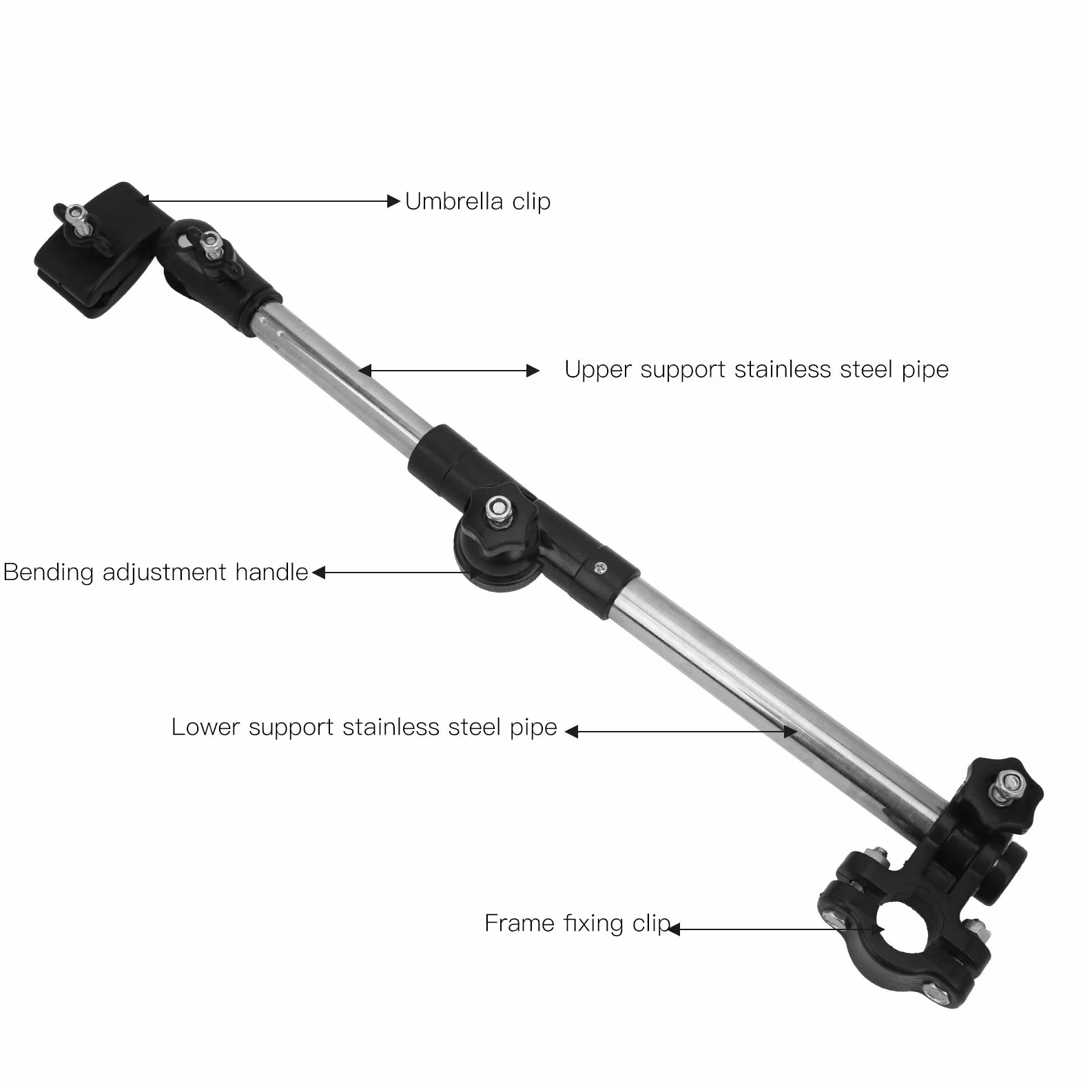 Soporte de Paraguas para Cochecito, Soporte de Montaje de Paraguas de Bicicleta de Silla de Ruedas Ajustable de Acero Inoxidable Paraguas Manillar Soporte para Bicicleta Cochecito Andador