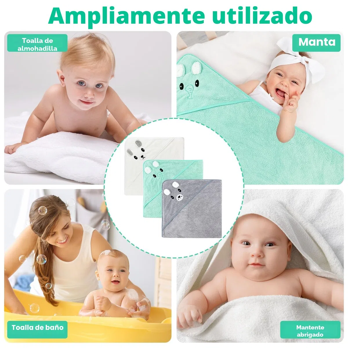 Toalla Bebé Recien Nacido, 3 Piezas 80 * 80cm Toalla Bebé, Capa de Baño Bebé, con Capucha, Felpa de Coral, Suave y Súper Absorbente, Lavable a Máquina, Accesorios Baño Bebé Recien Nacido