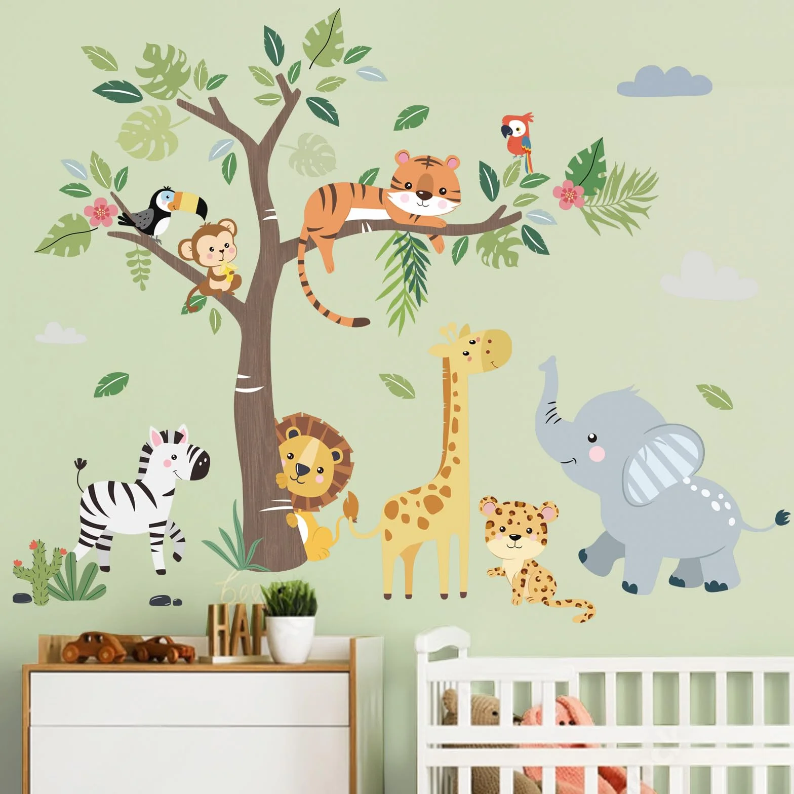 Decalmile Pegatinas de Pared Animales de la Jungla Safari Elefante Jirafa León Vinilos Decorativos Infantiles