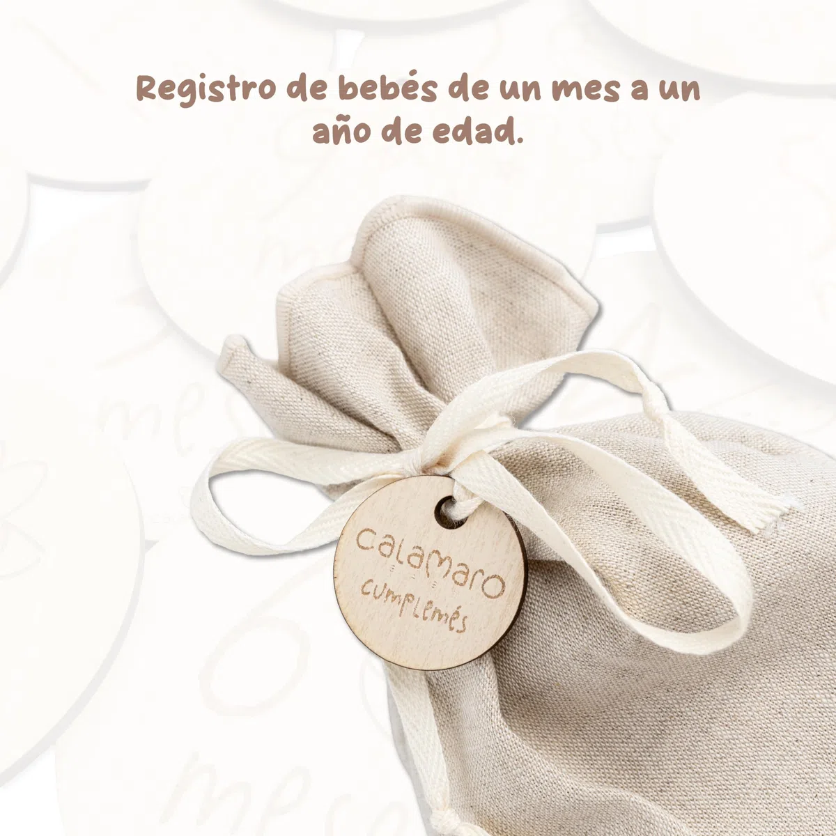Calamaro - Cumplemes Bebé Madera – Set 12 Placas 1-11 Meses + 1 Año – Cumplemes Bebé Español – Regalo Recién Nacido – Hecho en España – Bolsa Lino Premium (English)