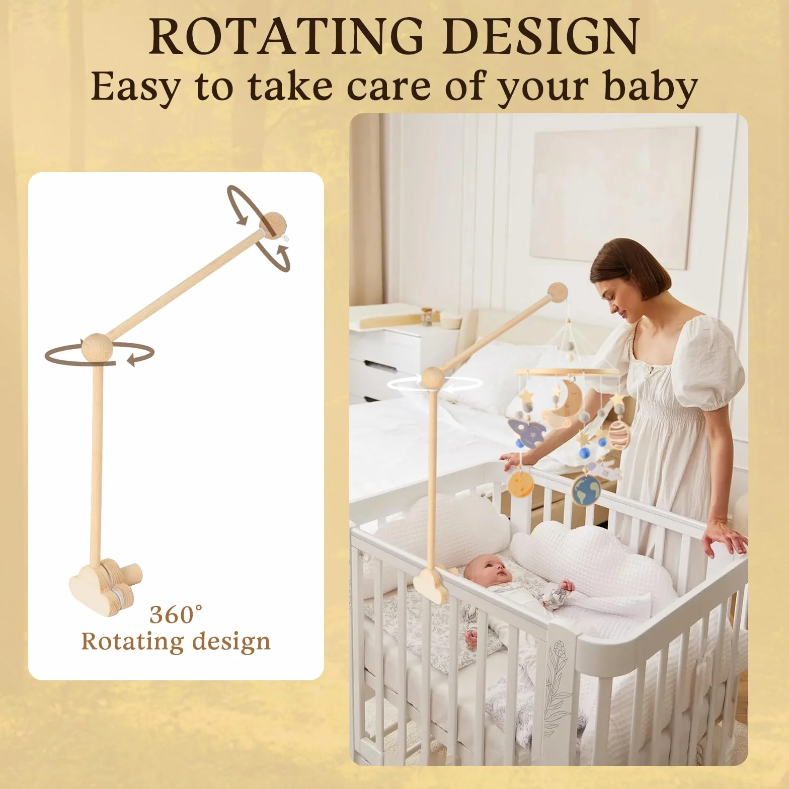 Soporte Móvil para Cuna de Bebé, Brazo de Madera, Diseño Nube, para Colgar Juguetes