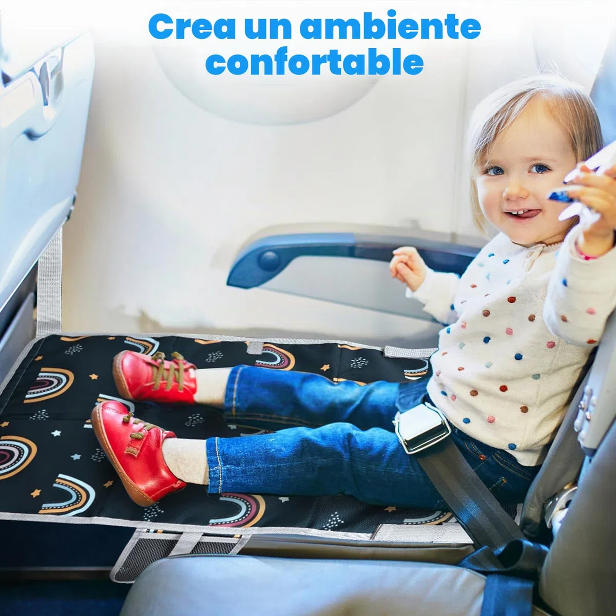 Reposapiés plano infantil, extensión de asiento para niños, cama de avión infantil, esencial de viaje en avión para niños, hamaca de viaje de avión infantil con bolsa de almacenamiento