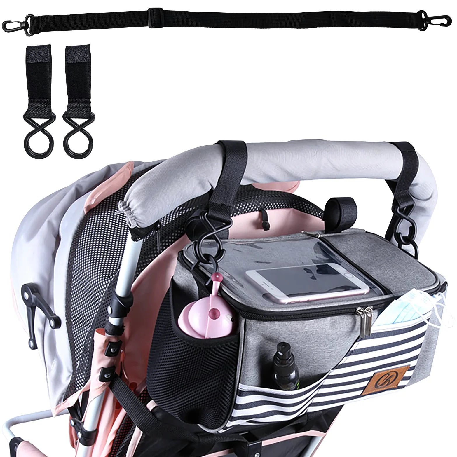 Bolsa Organizadora de Cochecitos, Multifuncional con Correa Para el Hombro Bolso Carro Bebé, Gran Capacidad Súper Liviana Bolso Organizador Bugaboo Universal Impermeable (Gris)
