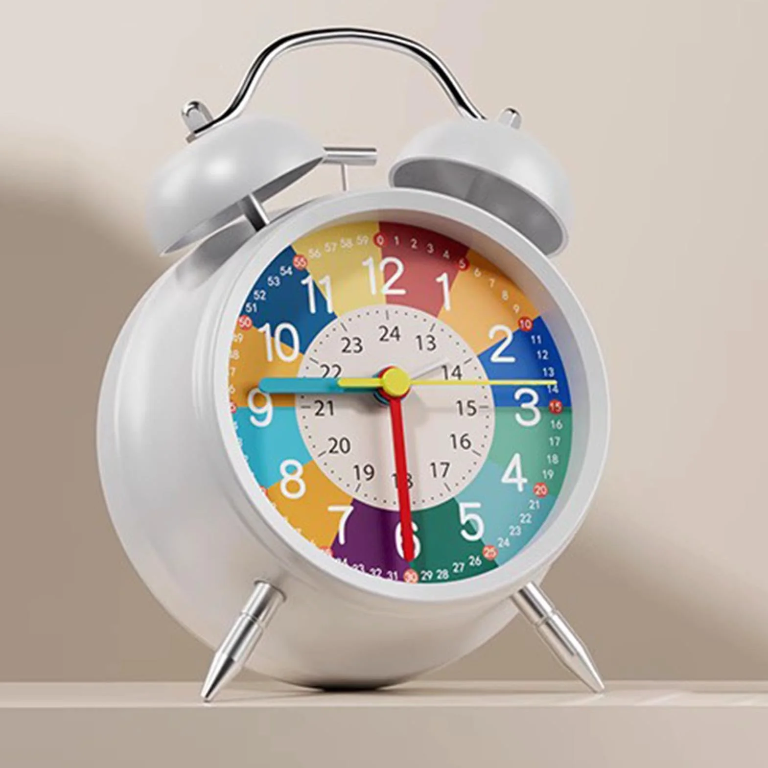 Analogue Alarm Clock Non Ticking Interactive Learning Clock For Kids 11.5x16cm Brightly Colored With Night Light