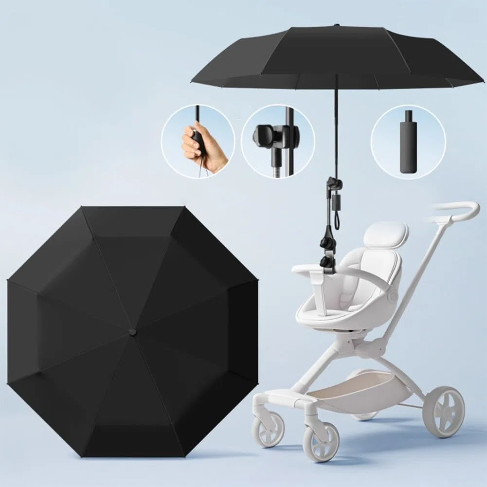 Sombrilla UPF 50+ Oniissy para cochecito de bebé con protección UV, sombrilla de 100 cm de diámetro, sombrilla ajustable con clip compatible con la mayoría de los cochecitos, (Rosa)