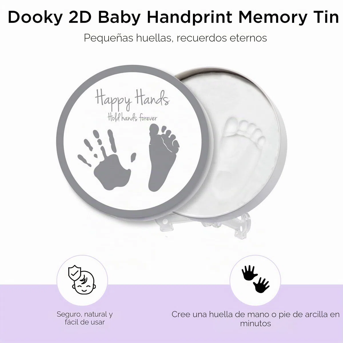 Dooky Happy Hands 2D Handprint Set para recordar la mano o la huella de un bebé (en una práctica caja de aluminio, que incluye pasta de modelar respetuosa con la piel y caja de aluminio)