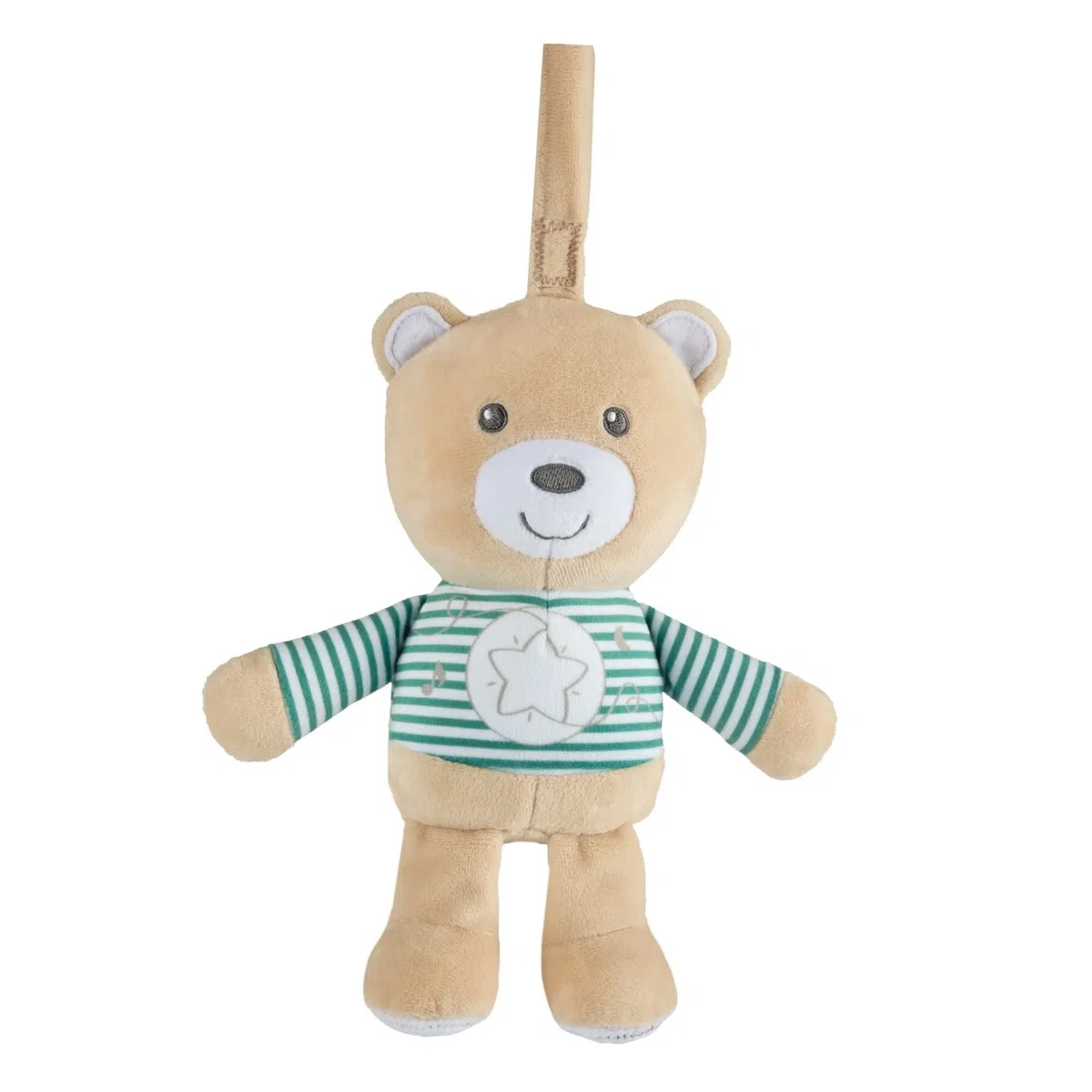 Chicco Osito Stardust, Osito de Peluche, Juguete para Sillita o Cuna, Tejido Suave, con Luz Suave y Música Clásica, Práctica Correa, Lavable a Máquina, Juguete Suave para Recién Nacido 0 Meses