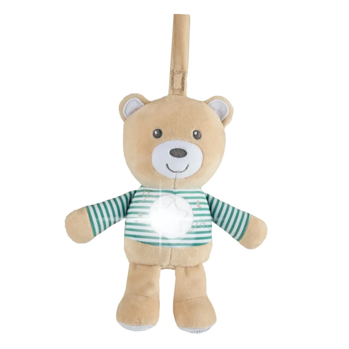 Chicco Osito Stardust, Osito de Peluche, Juguete para Sillita o Cuna, Tejido Suave, con Luz Suave y Música Clásica, Práctica Correa, Lavable a Máquina, Juguete Suave para Recién Nacido 0 Meses