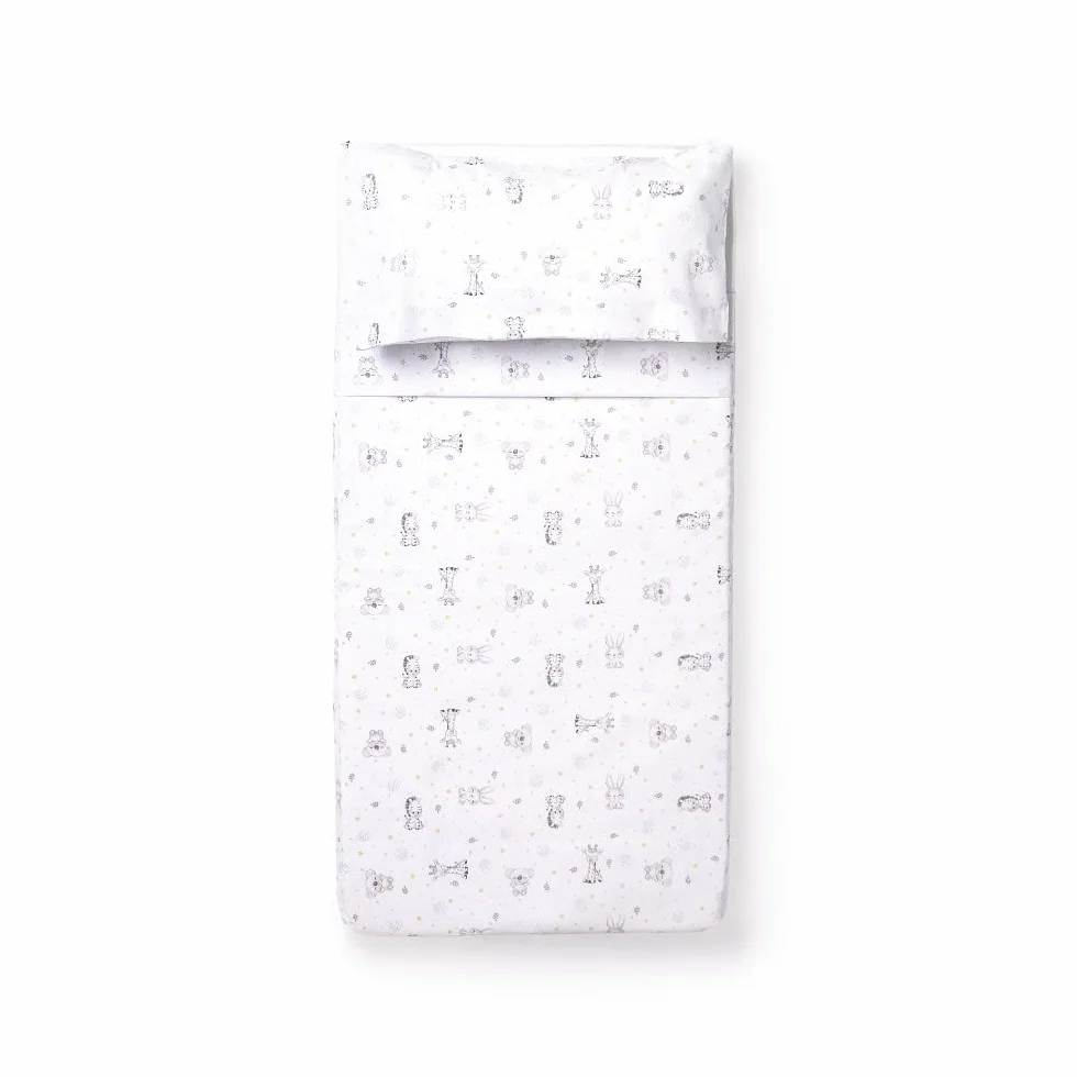 Juego de sábanas KOALA en blanco rosa para Carro y Capazo de Bebé · 100% ALGODÓN · INTERBABY