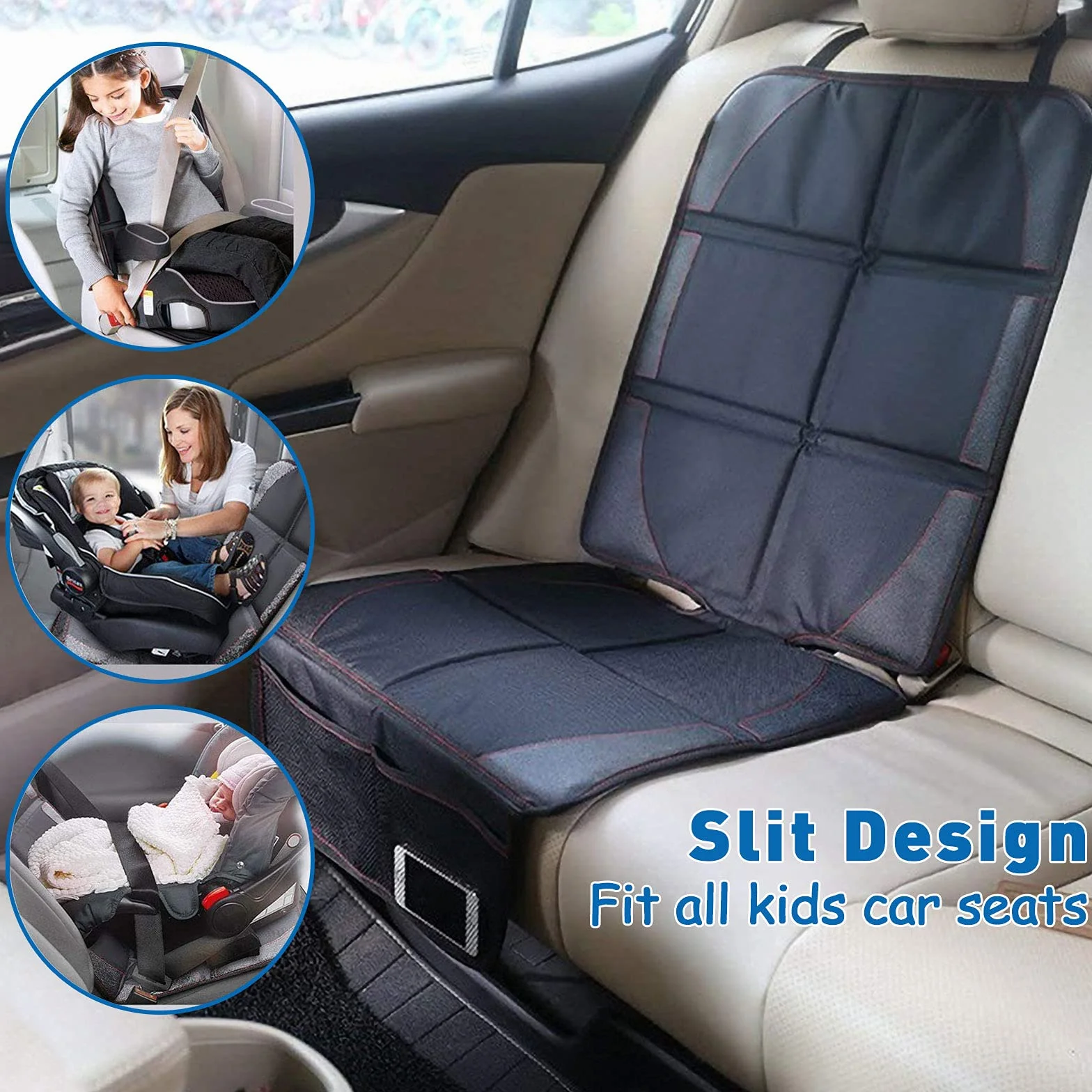 Frasheng 2Piezas Protector Asiento Coche,Protectores de Asiento para Coche Impermeable,Protector Seguro para Asiento Infantil,Protector Coches Asientos,Tamaño Universal con Organizador Bolsillos,Negro