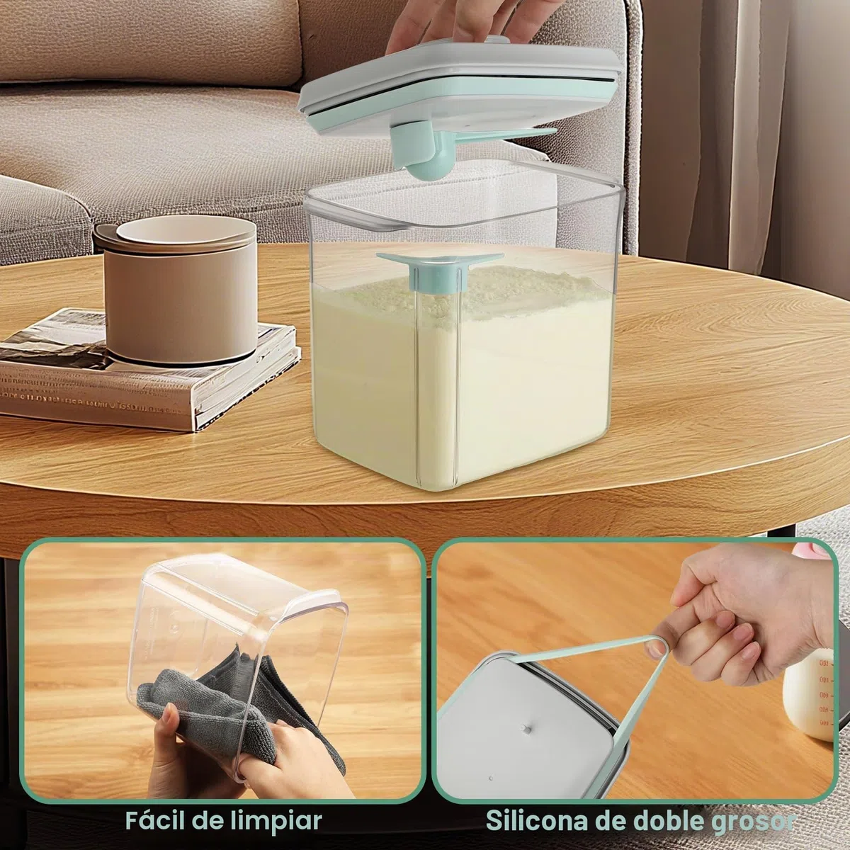 Dispensador de leche en polvo 1700 ml - Recipiente de polvo sellado con cuchara - Caja portátil de leche en polvo - Caja de almacenamiento de proteína en polvo - Adecuado para almacenar leche en polvo