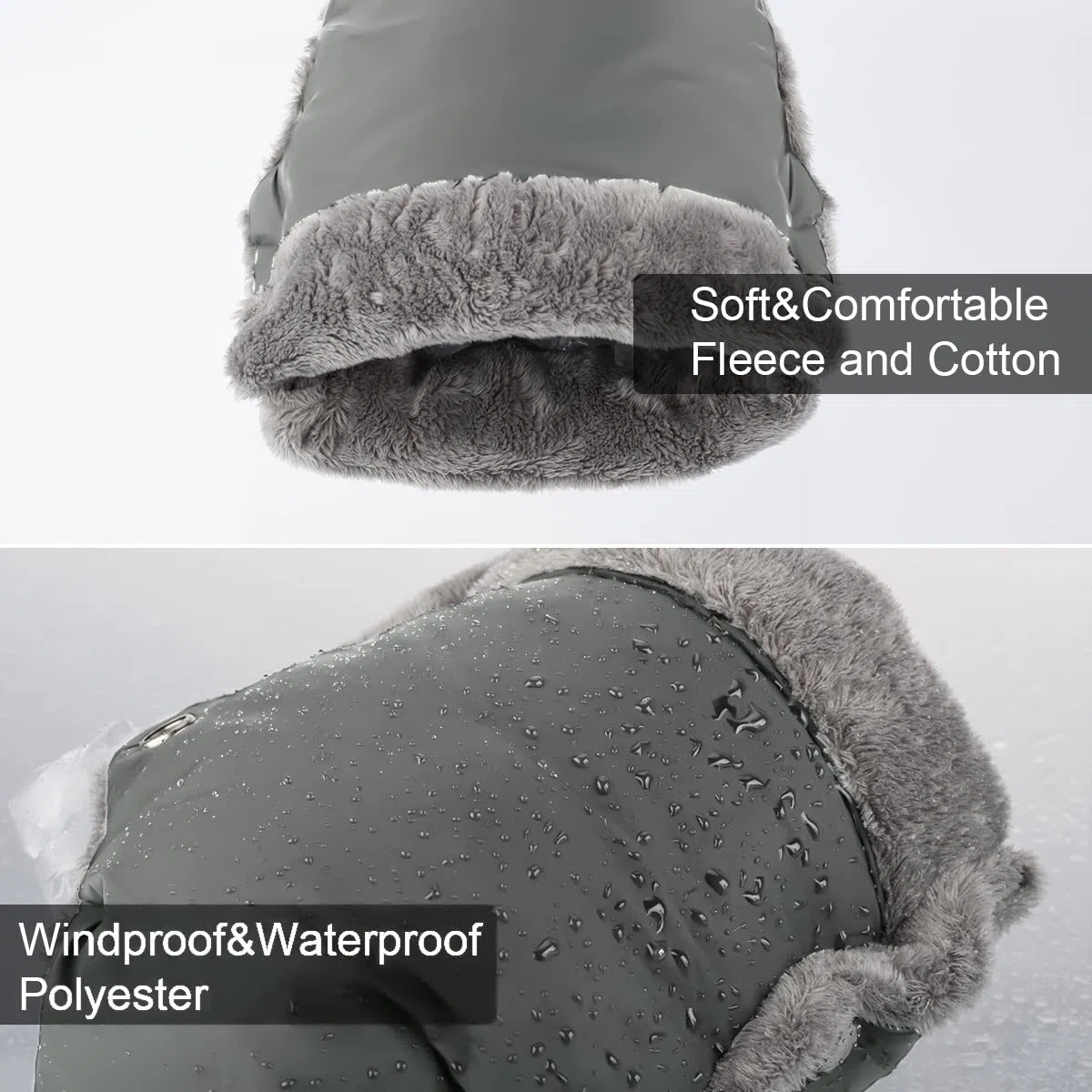 Guantes de Cochecito Guantes de Silla de Paseo Manoplas​para silla de paseo con interior de forro Prueba de Viento Bebé Guante para Todos los Cochecitos (2.Gris)