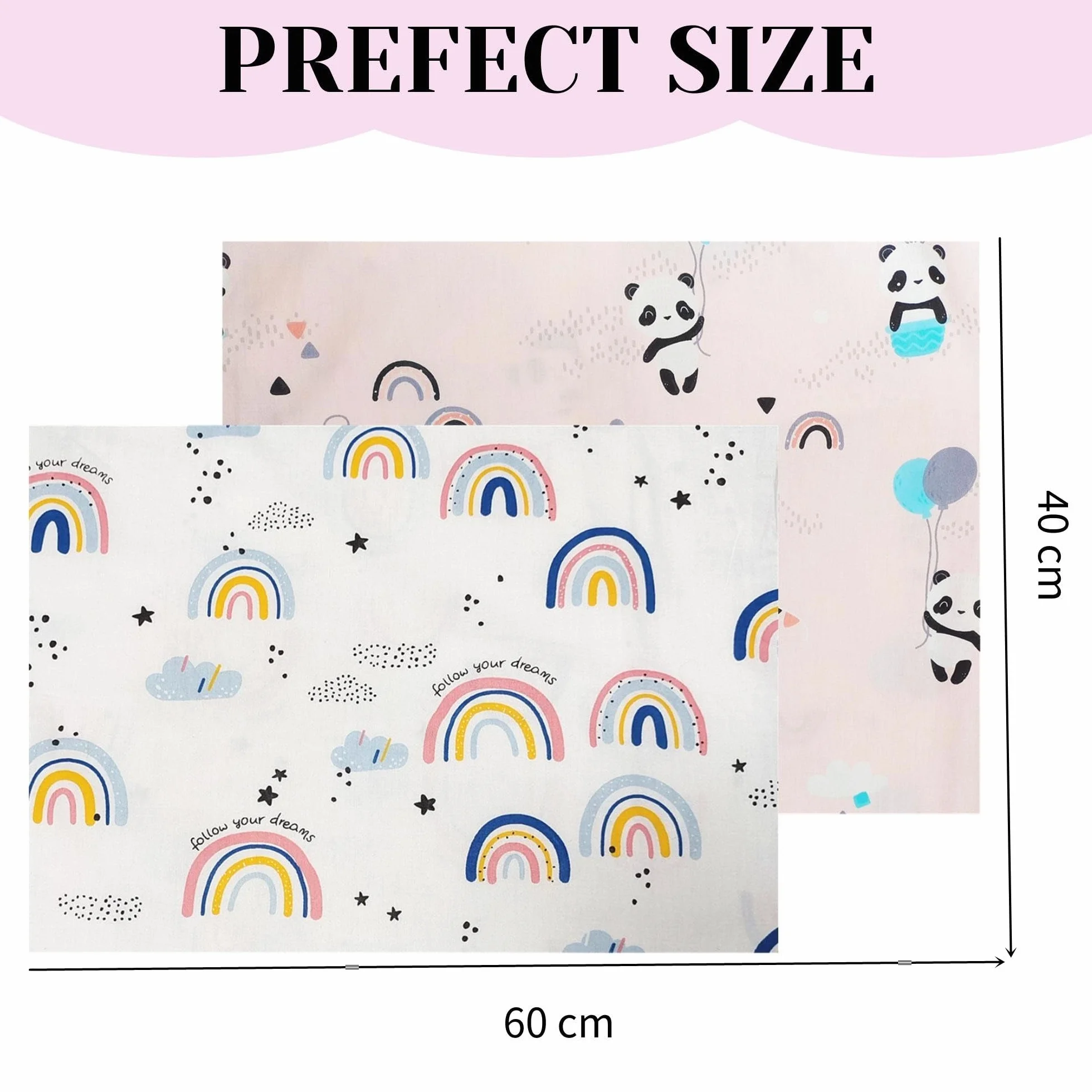 Juego de 2 fundas de almohada para niños, 100 % algodón, 40 x 60 cm, funda de almohada suave y transpirable, para niños y niñas, funda de almohada de bebé con sobre