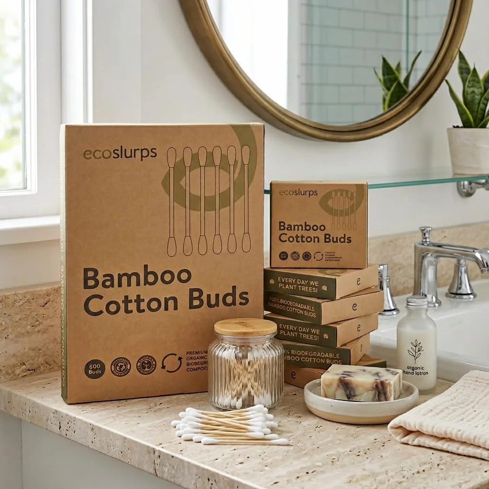 600 Brotes de algodón de bambú de EcoSlurps | Un árbol plantado con cada venta | Cotton buds, swabs & qtips (600, Blanco)