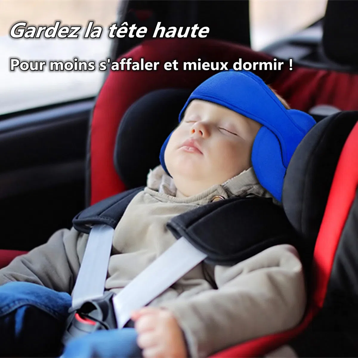 LATRAT - Cinturón de ayuda para la cabeza para asiento de coche infantil, reposacabezas ajustable para asiento de seguridad infantil, cómodo cuña cuello almohada cabeza fijación Holder repositorio