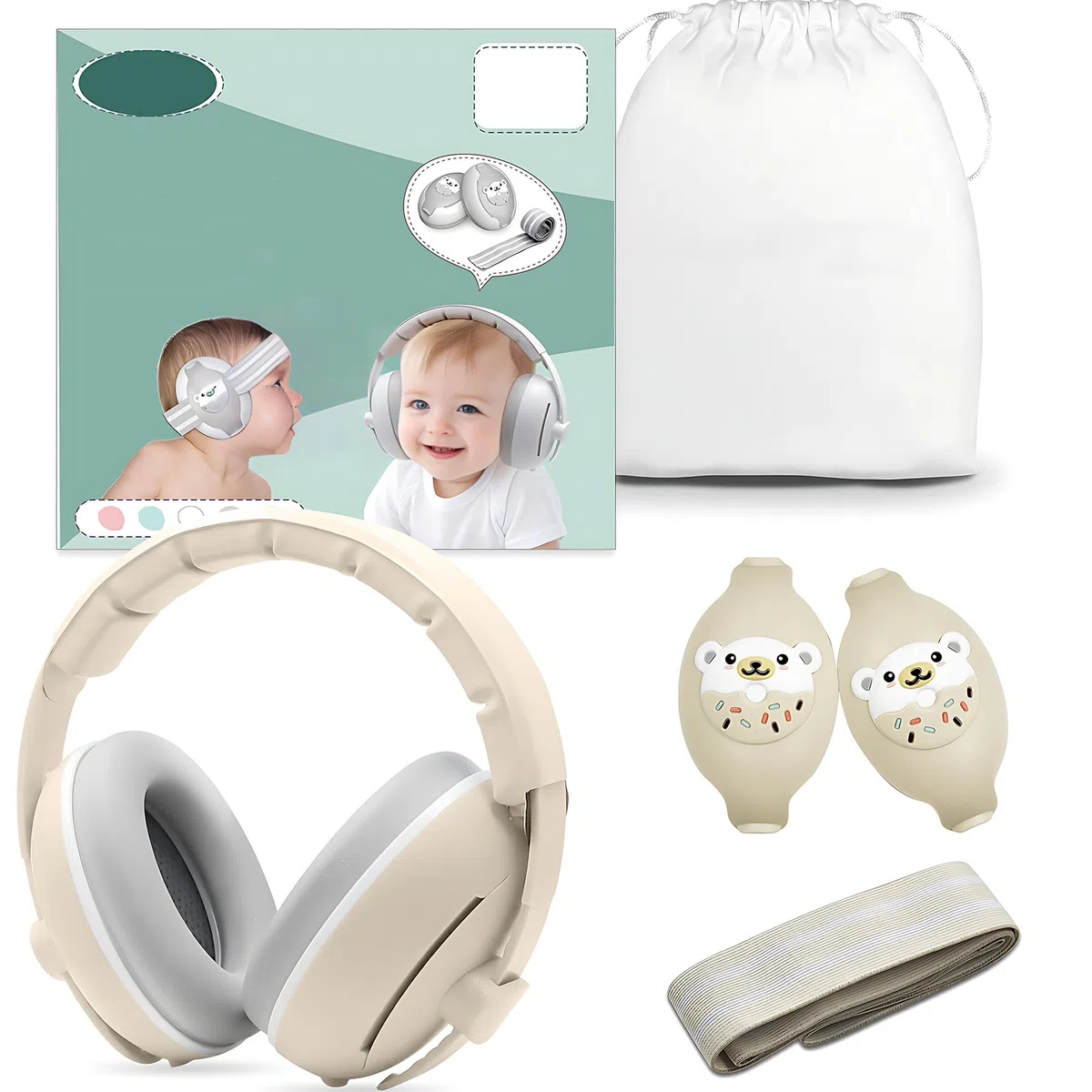 Protector Auditivo Bebe, Cascos Bebe Antiruido Recien Nacido, Cáscara Gris Cálida, Cinturón Gris Cálido, Almacenamiento Conveniente, Material De Silicona, Cómodo De Usar, Aislar El Ruido Externo