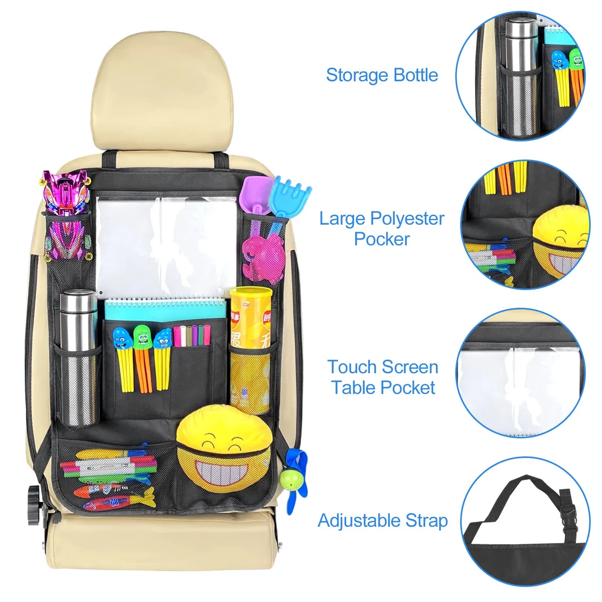Protector Asiento Coche Silla Bebe, Antideslizante Impermeable Funda Coche Asiento Compatible Isofix con Organizador Bolsillos, Universal Protector Seguro Respaldo para Asiento Infantil
