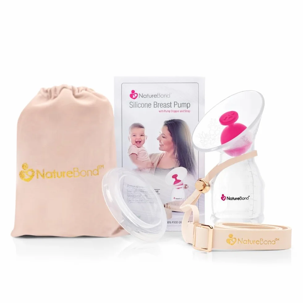 Colector de leche materna/Sacaleches de NatureBond. Extractor de leche silicona, con tapa todo en uno, bolsa de transporte, sellado al vacío, de Sin BPA. 100% silicona de grado alimenticio