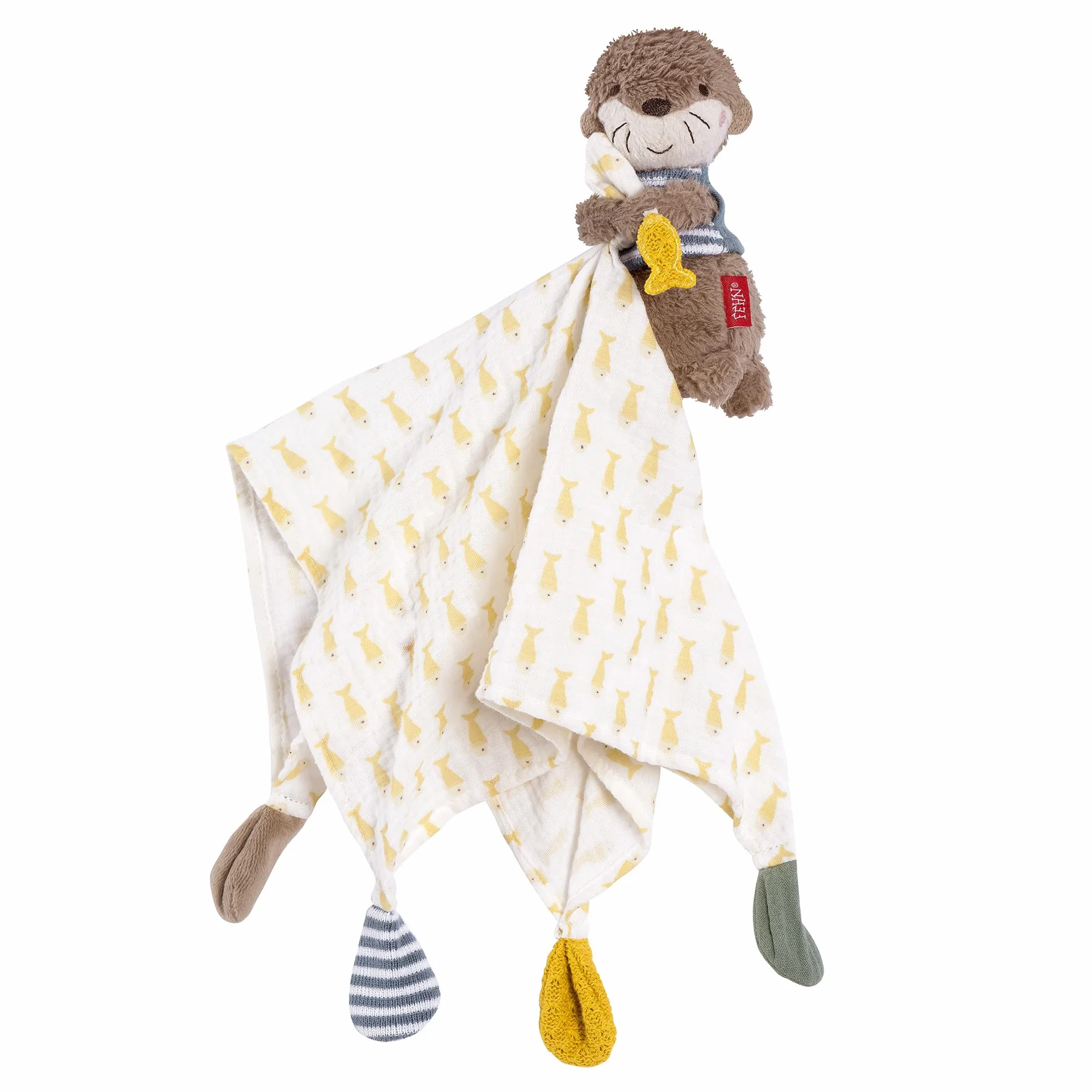 Fehn pañuelo de Muselina Nutria, Ayuda para Dormir y Peluche con Tela de Muselina de algodón y simpática Figura de Juguete, Tela de Peluche para bebés y niños pequeños a Partir de 0 Meses
