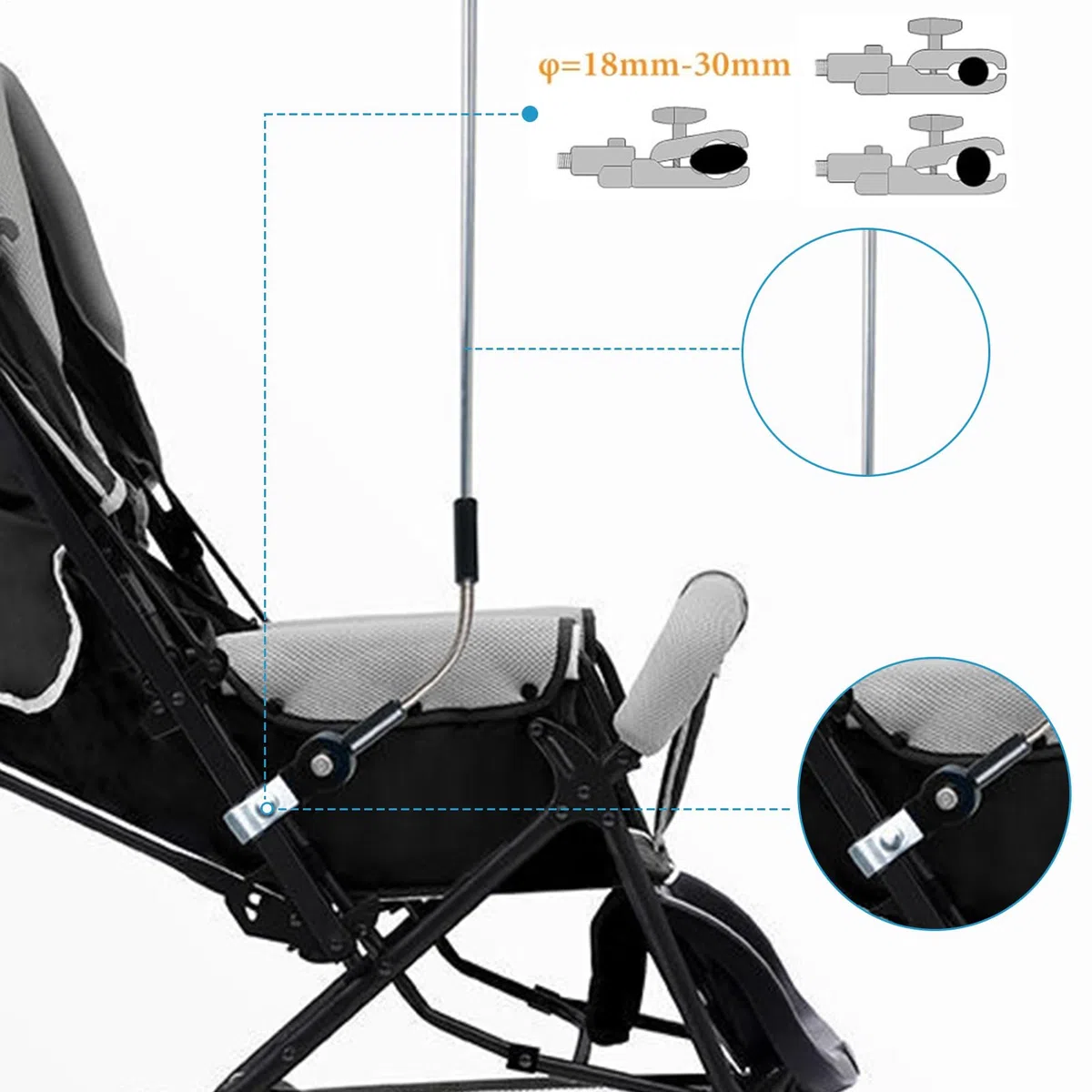 Sombrilla Carrito Bebe, Paraguas De Cochecito Para Bebés, 82cm Diámetro Sombrilla De Protección Solar Con Abrazadera Ajustable Para Cochecitos, Bicicletas, Sillas
