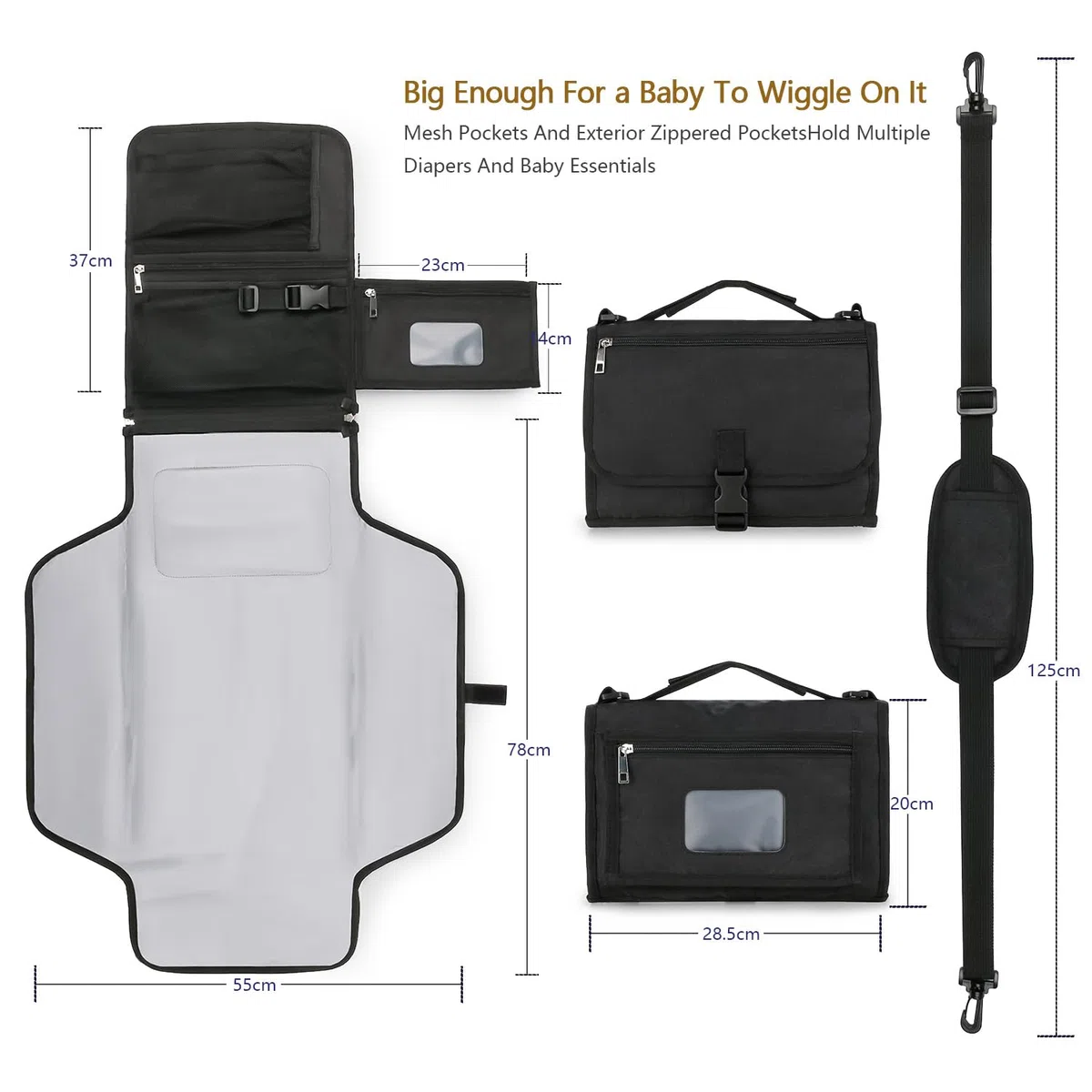Bebamour Cambiador de pañales portátil con bolsillo para toallitas, cambiador de bebé de viaje con cojín para la cabeza para bebés, almohadillas impermeables para cambiar pañales esenciales para