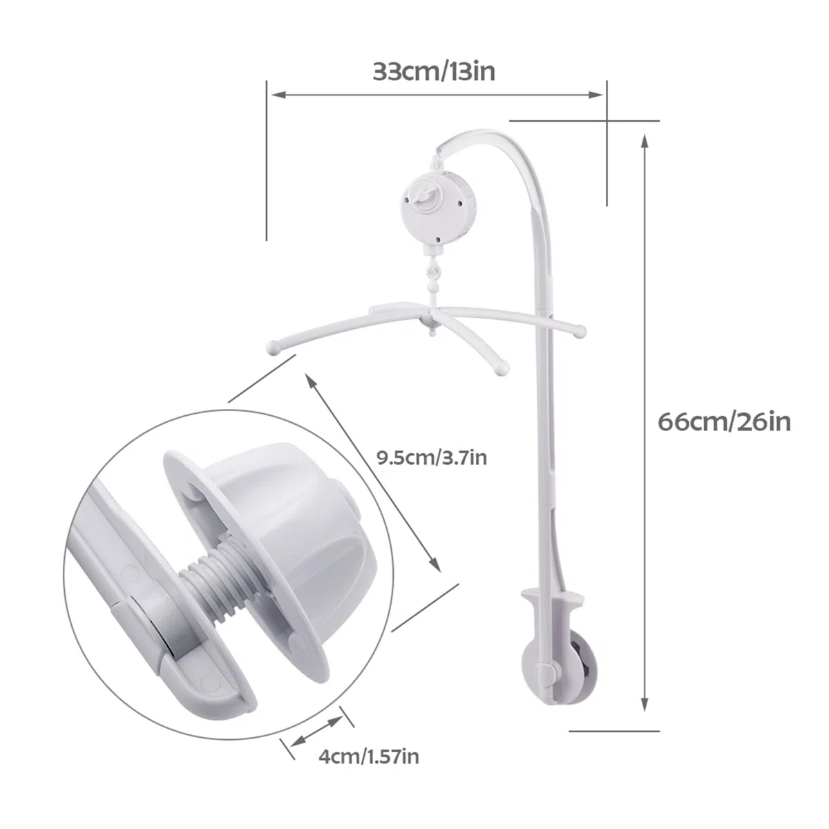 Soporte para cama y cuna de bebé - Brazo móvil con caja de música mecánica y soporte extendido con tuerca y tornillo - Juguetes para Baby Girl & Boy