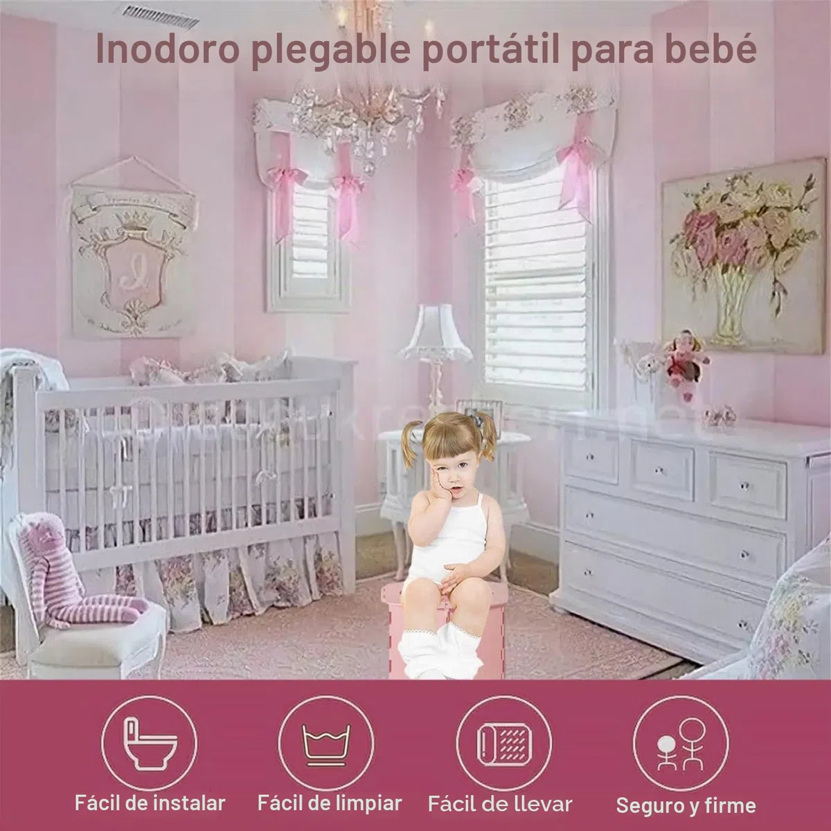Inodoro Plegable para Niños,Orinal Portatil Niños Plegable,Orinal Portatil Niños,Asiento de Inodoro para Niños,Orinal Portatil Niños Plegable Viaje,Vater Para Niños,Plegable Potty Training,rosa