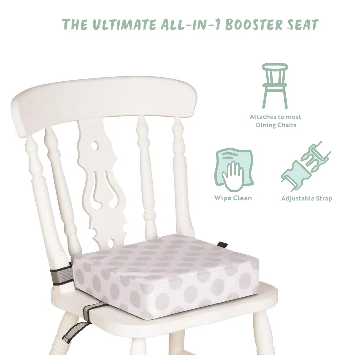 POLAR GEAR Cojín Elevador de Silla Infantil Antideslizante, en Material sintético sin BPA, con Dos Correas Ajustables, de 4 pies, Lavable y Reutilizable