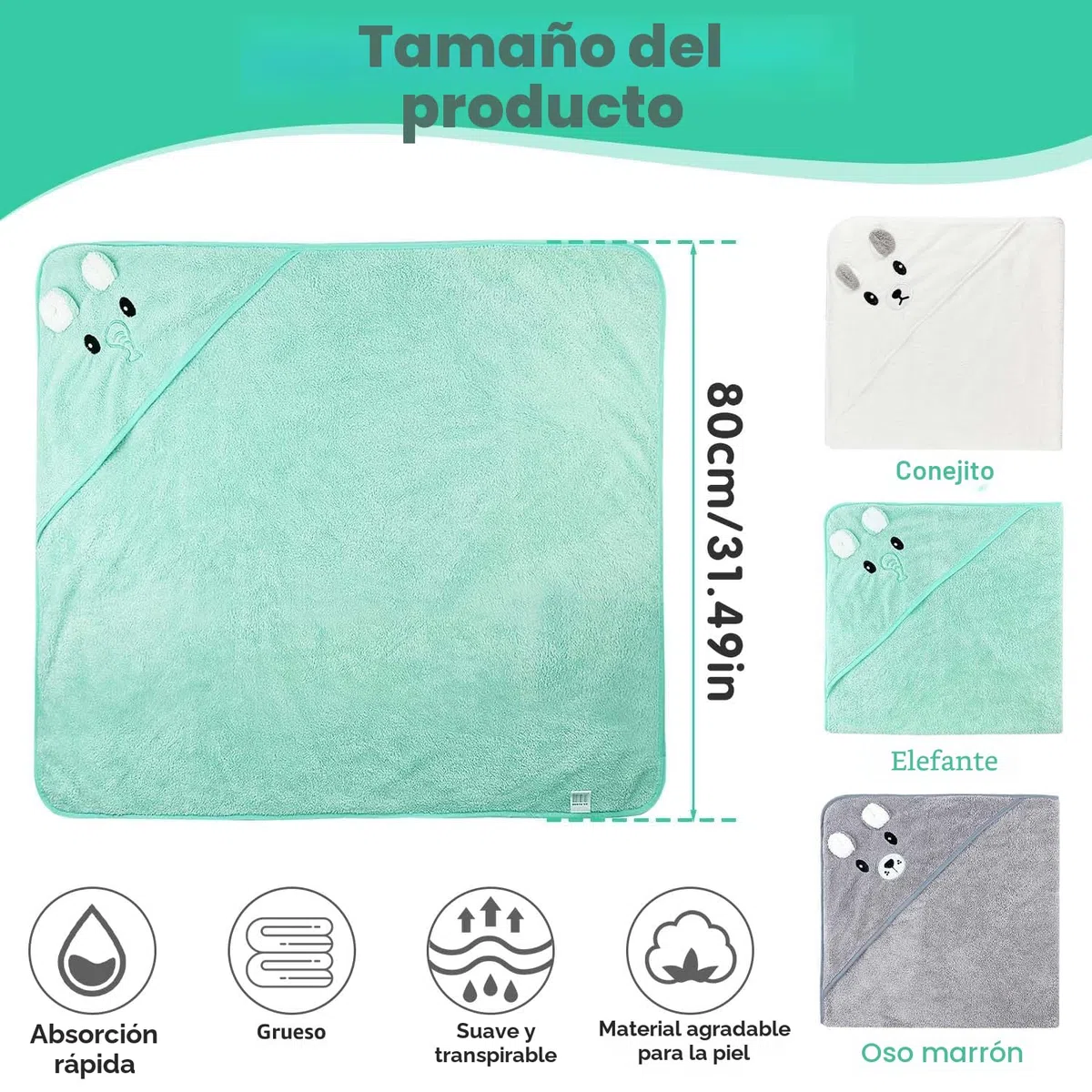 Toalla Bebé Recien Nacido, 3 Piezas 80 * 80cm Toalla Bebé, Capa de Baño Bebé, con Capucha, Felpa de Coral, Suave y Súper Absorbente, Lavable a Máquina, Accesorios Baño Bebé Recien Nacido