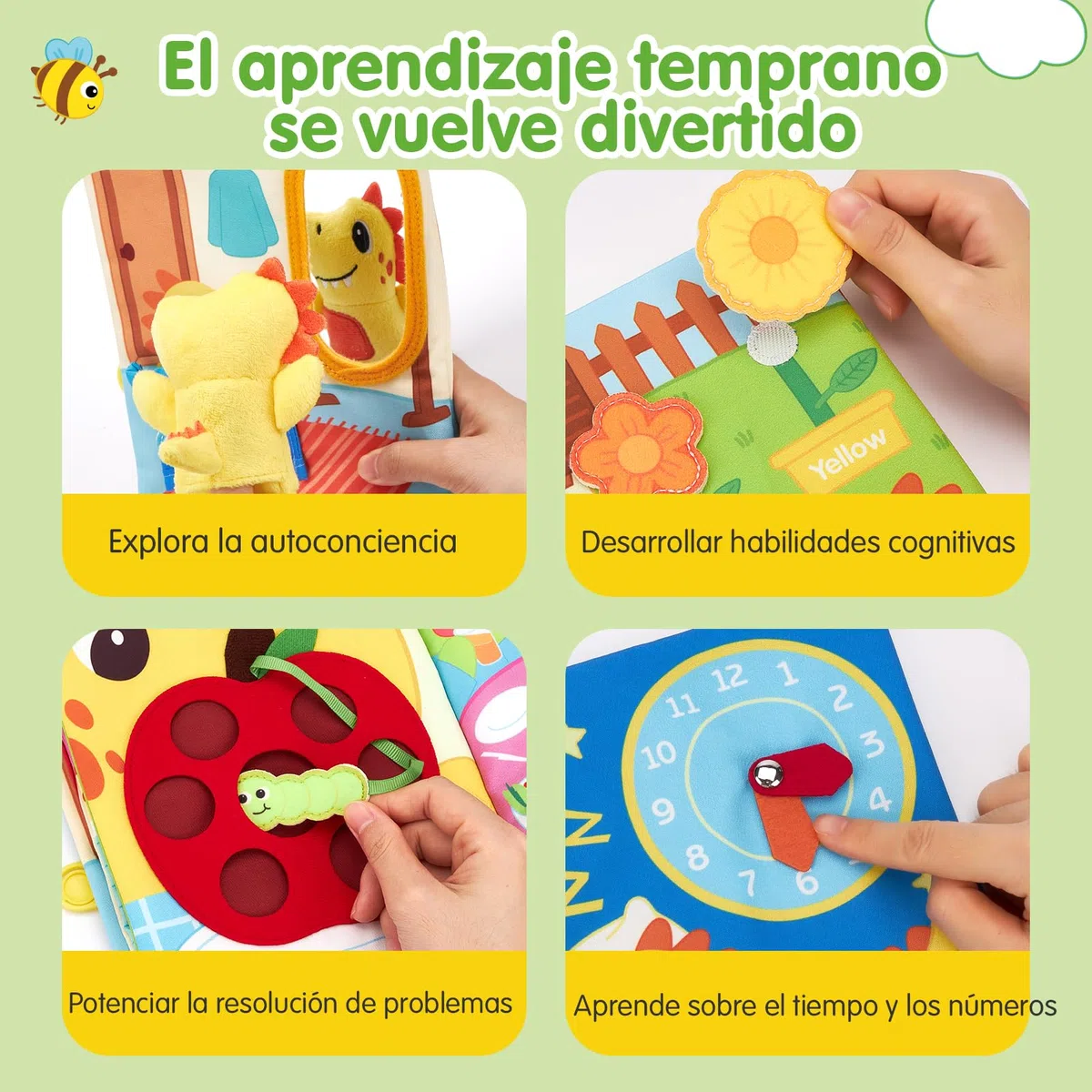 hahaland Libro Montessori 1 año Busy Book - Libro Actividad de Tela Blando, Dinosaurio Interactivo Juguetes Montessori para Bebes 6-12 meses Regalo Educativo 1-3 años