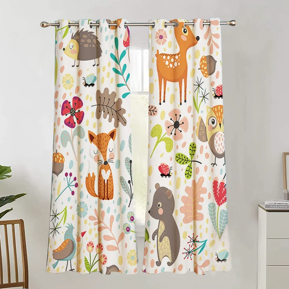 Cortinas opacas infantiles animales búhos flores ojales 160 x 132 cm