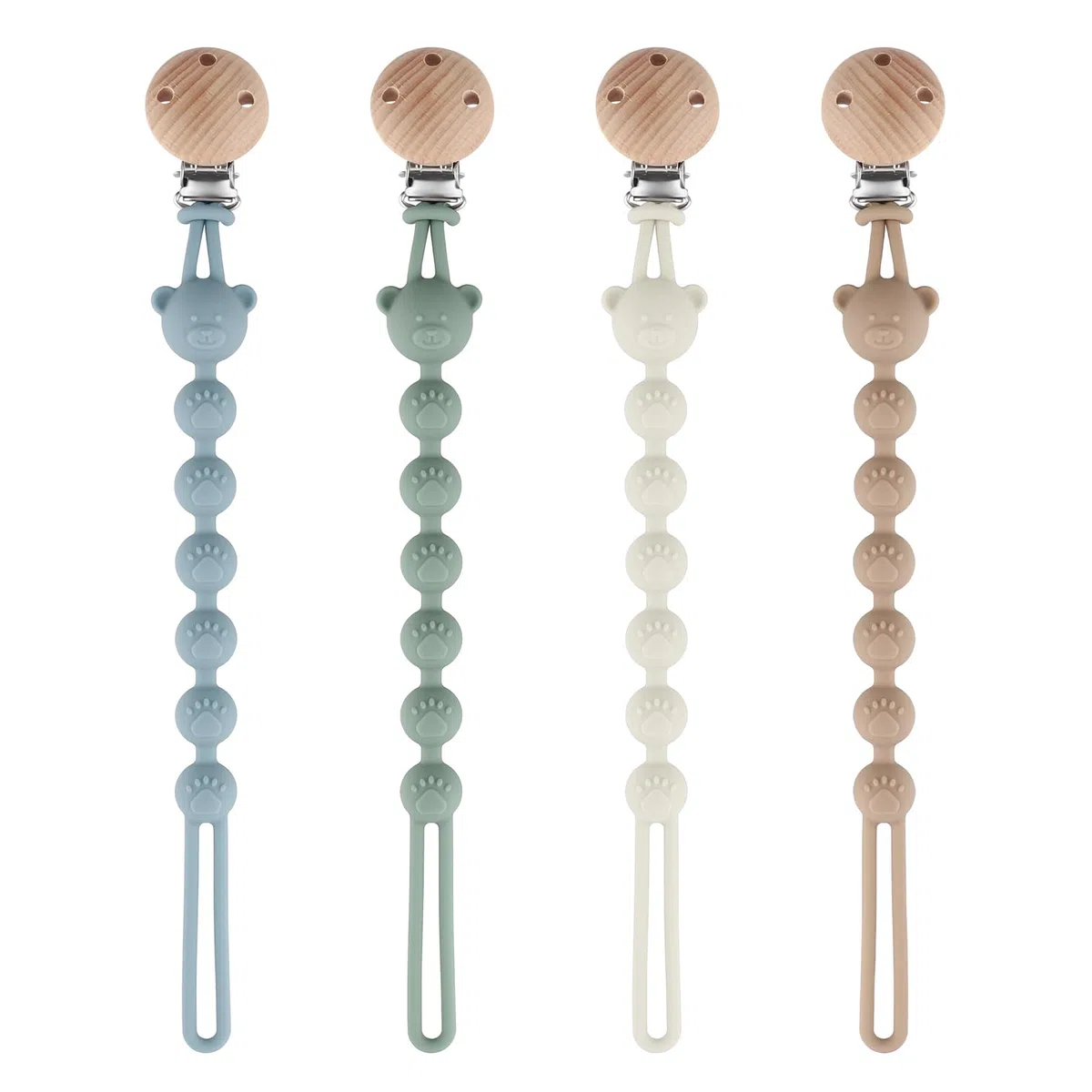 Juego de 4 cadenas de silicona para chupete para bebé, sin BPA, cinturones de seguridad para juguetes, cadena de lactancia para niñas, cadena de lactancia para niños y juguetes para bebés