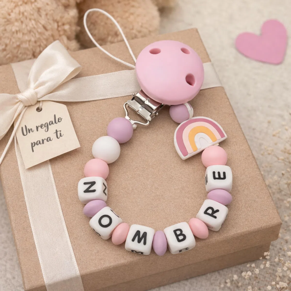 Clip para Chupete Chupetero Personalizado de Silicona Sujeta Chupetes con Diseño de Una Sola Pieza para Bebés Niños y Niñas Regalo Nacimiento Bebé