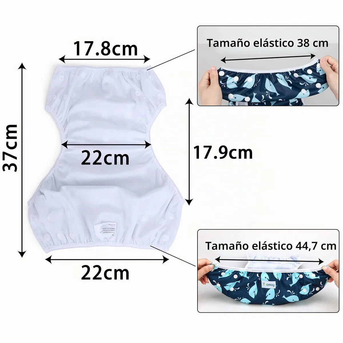 Teamoy pañals nadar lavables(paquete de 2), reutilizables pañales para baño pañales de natación para bebés niño, Ballena + ballena linda