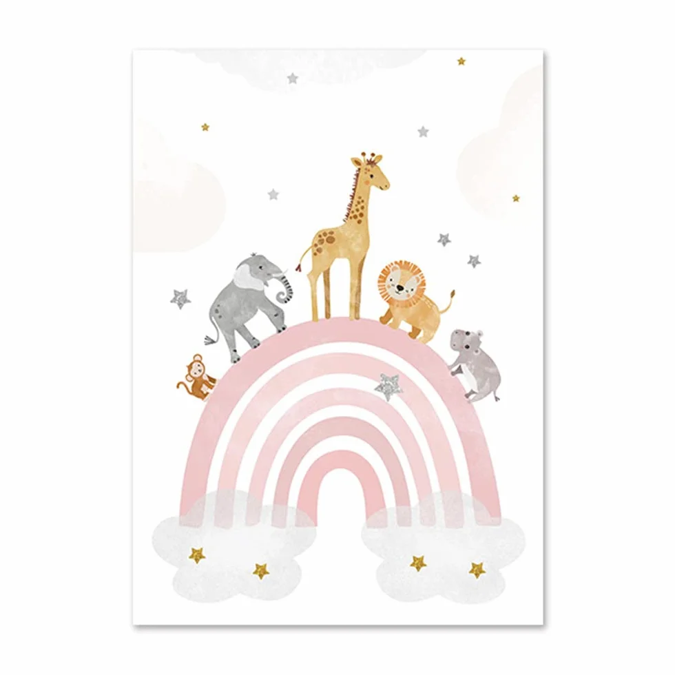 3 Laminas Infantiles para Habitacion Niña Nombre Cuadro Infantil Arcoiris Globo Aerostático Animales Póster Habitación Bebe Niña Rosa 30x40 Lienzo Personalizado Pared Art Deco Niño Regalo sin Marco