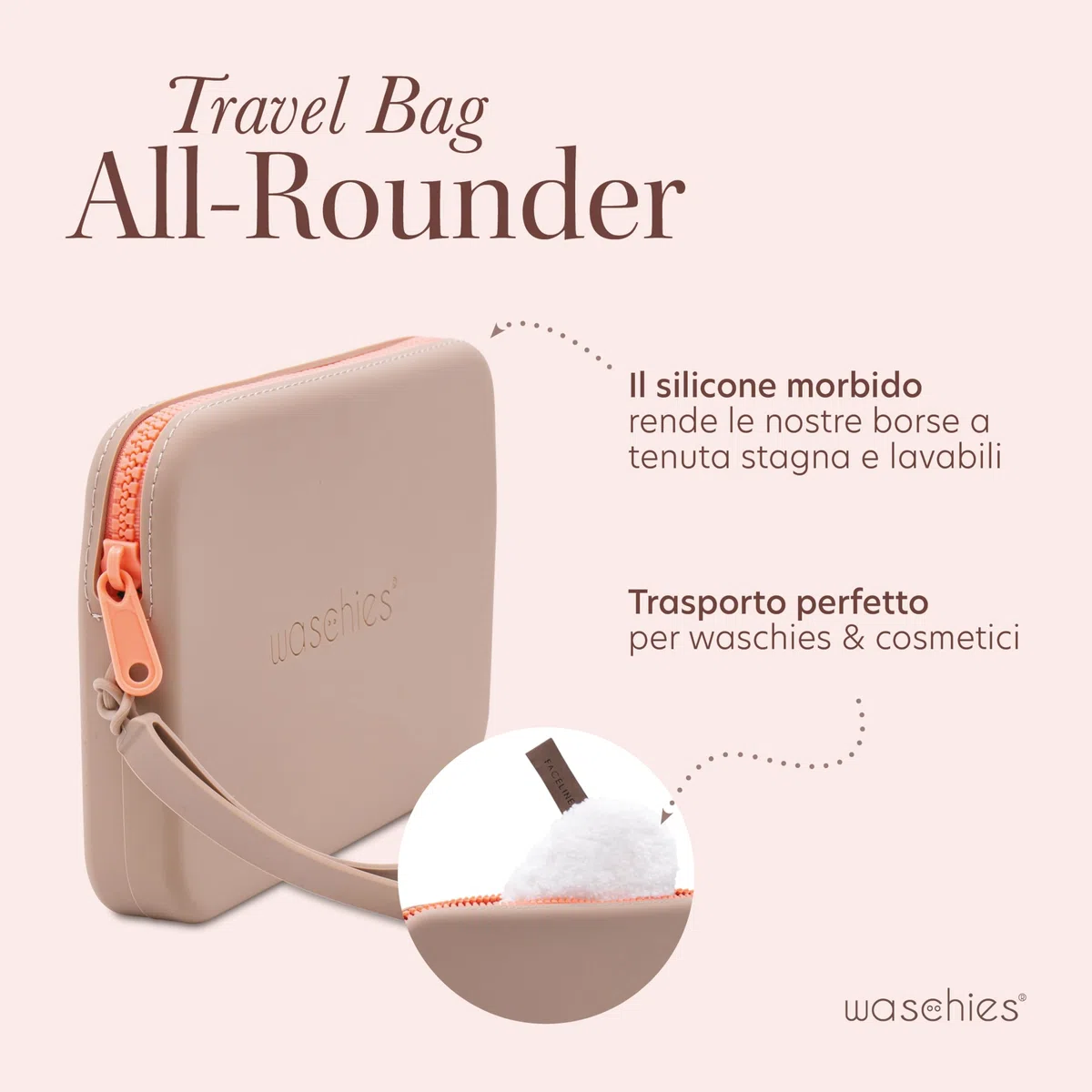 waschies "Travel Set Kids" bolsa de almacenamiento sostenible y repelente al agua con almohadillas lavables reutilizables para viajes, lavable, set de viaje y regalo, Color amarillo pastel., medium