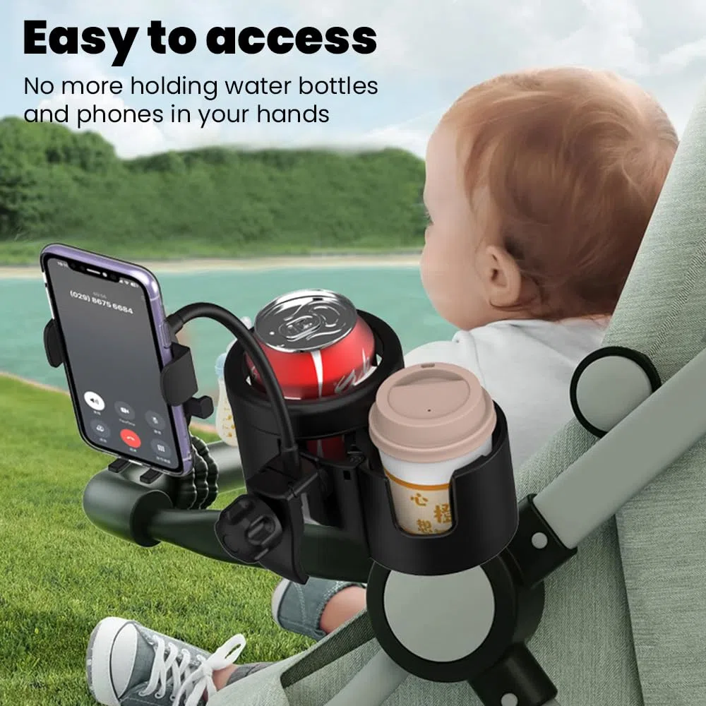 Portavasos Carrito Bebe, Universal 3 en 1 Soporte para Bebidas para Cochecito de Bebé con 2 Ganchos, para Silla de Ruedas, Bicicletas, Carrito Bebe, Scooters