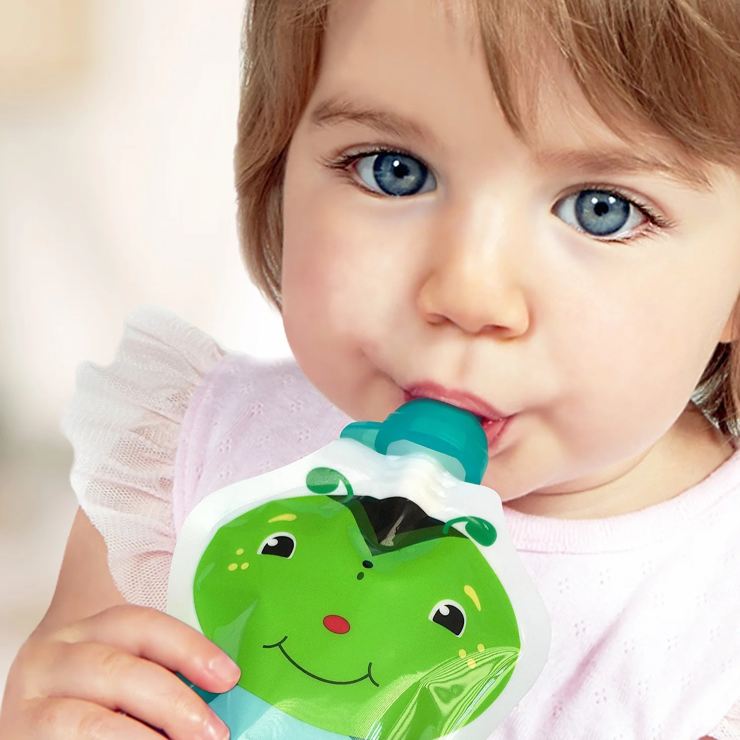 ChooMee Bolsas Reutilizables para Comida de Bebé + Tapas de Silicona SoftSip | Sin BPA, Antifugas, para Smoothies, Purés y Yogur | Doble Cierre y Base Ancha | 4 Uds, 140 ml FreshSquad