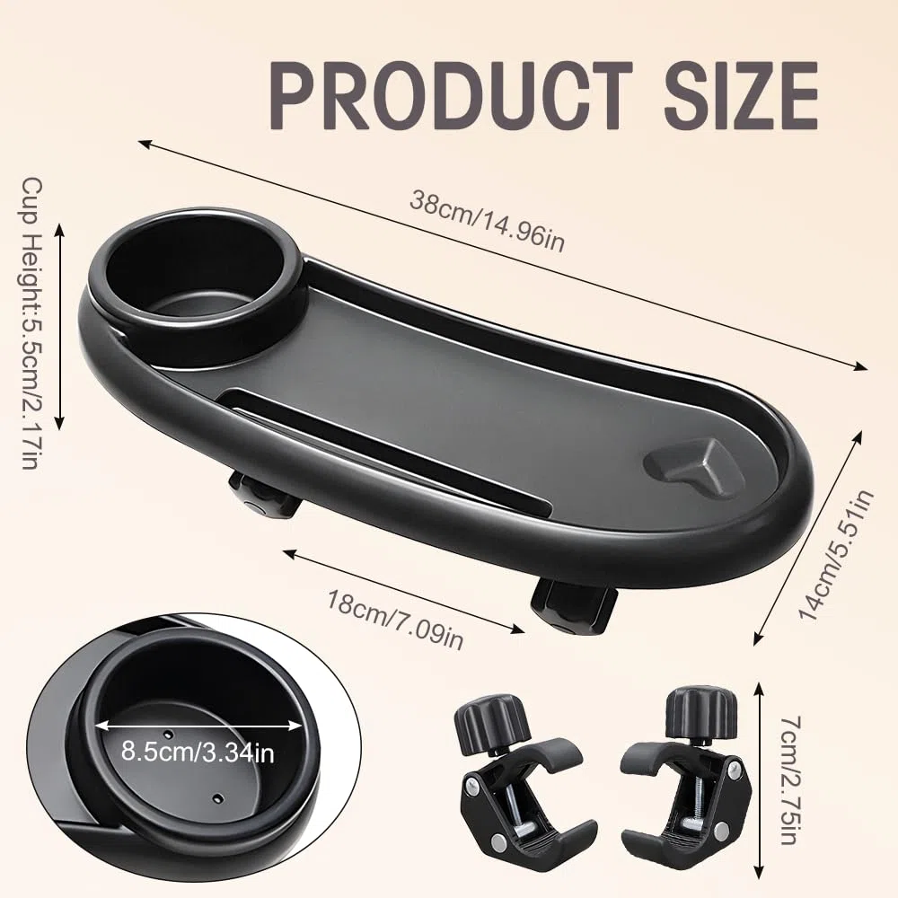 Bandeja Para Cochecito, 3 en 1 Bandeja para Refrigerios para Cochecitos con Clip Ajustable, Bandeja de Aperitivos para Cochecito, Portavasos para Cochecito, Accesorio Universal para Cochecitos