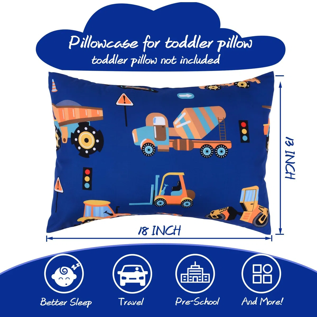 JISEN Fundas de almohada para niños pequeños de 33 x 46 cm, 30 x 40 cm, 35 x 48 cm, funda de almohada de bebé con vehículo de ingeniería, paquete de 2 fundas de almohada pequeñas para almohada de