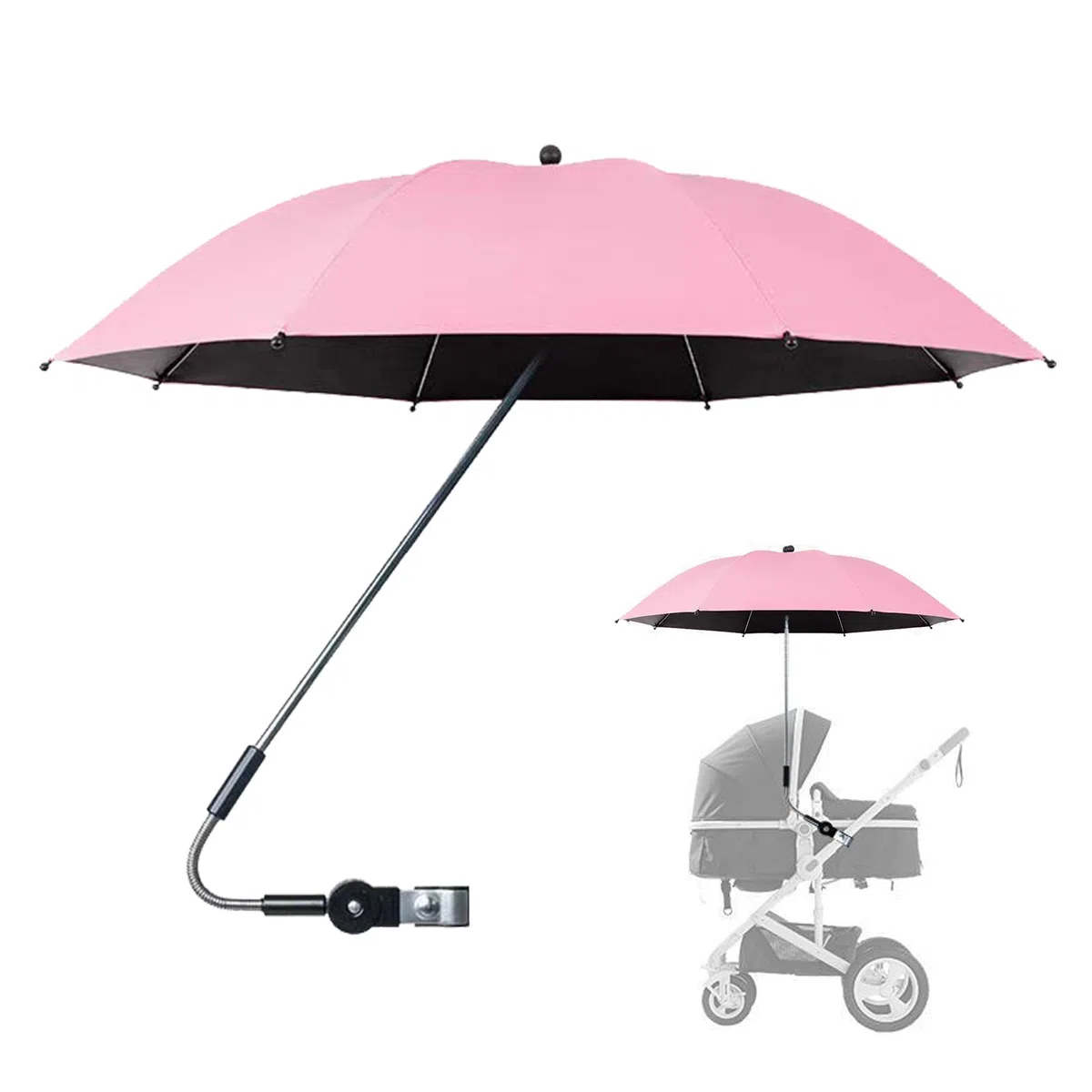 Sombrilla Carrito Bebe, Paraguas De Cochecito Para Bebés, 82cm Diámetro Sombrilla De Protección Solar Con Abrazadera Ajustable Para Cochecitos, Bicicletas, Sillas