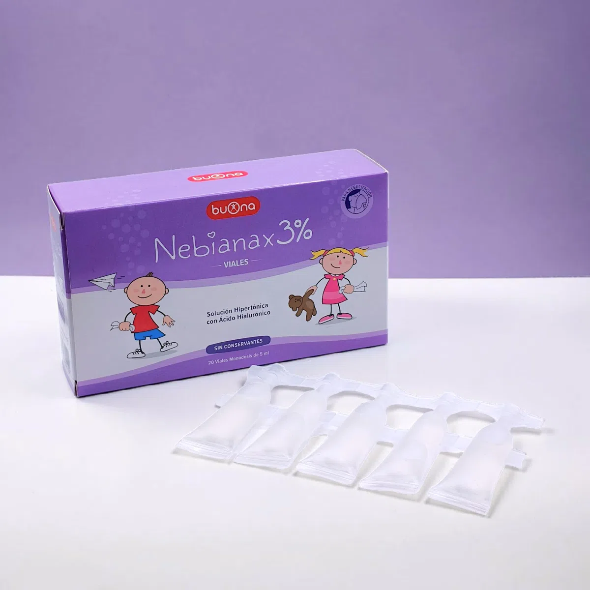 Buona Nebianax 3% Solución Salina Hipertónica con Ácido Hialurónico 20 Viales de 5ml - Descongestivo Nasal para Bebés y Niños - Alivio Rápido de Mocos y Congestión - Apto para Aerosolterapia - Nebial