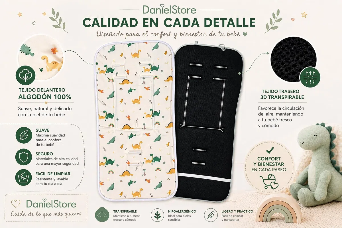 Colchoneta Silla de Paseo Universal Transpirable 3D para Bebé – Funda Carrito Verano Antisudor, Cojín Acolchado Silleta, Compatible con Cochecito, Ligera, Lavable – Danielstore