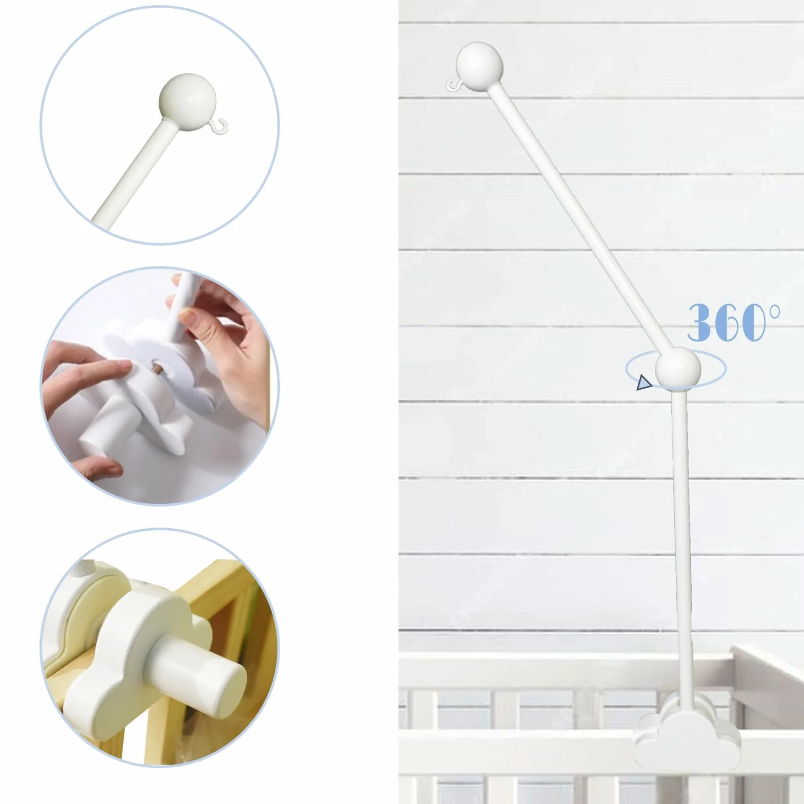 Soporte de madera para móvil de cuna ajustable con diseño de nubes para bebés