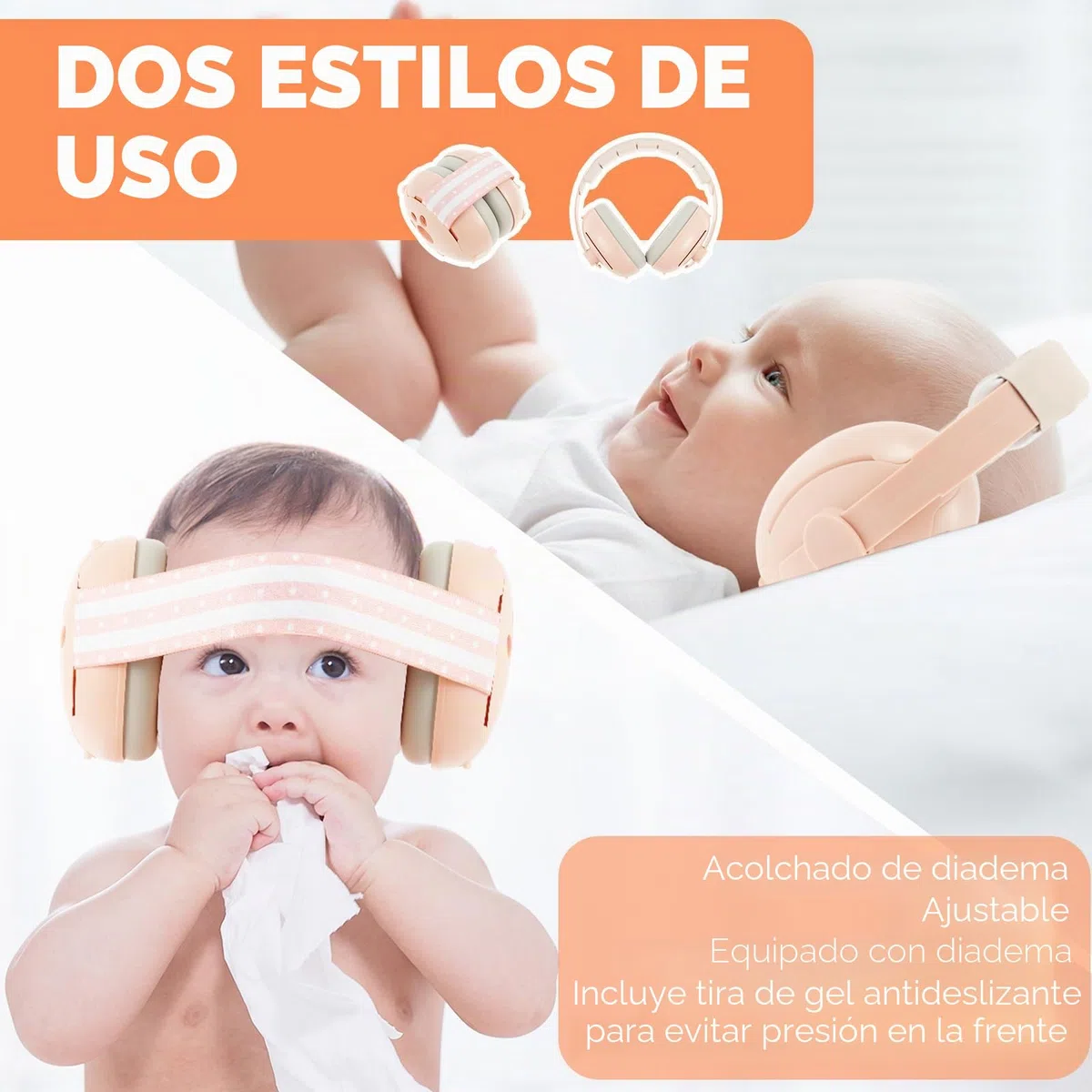 Protección auditiva para bebé, auriculares 2 en 1 para bebé, protección contra el ruido, con diadema ajustable y acolchada, orejeras para niños de hasta 48 meses, adecuados para dormir, viajar en
