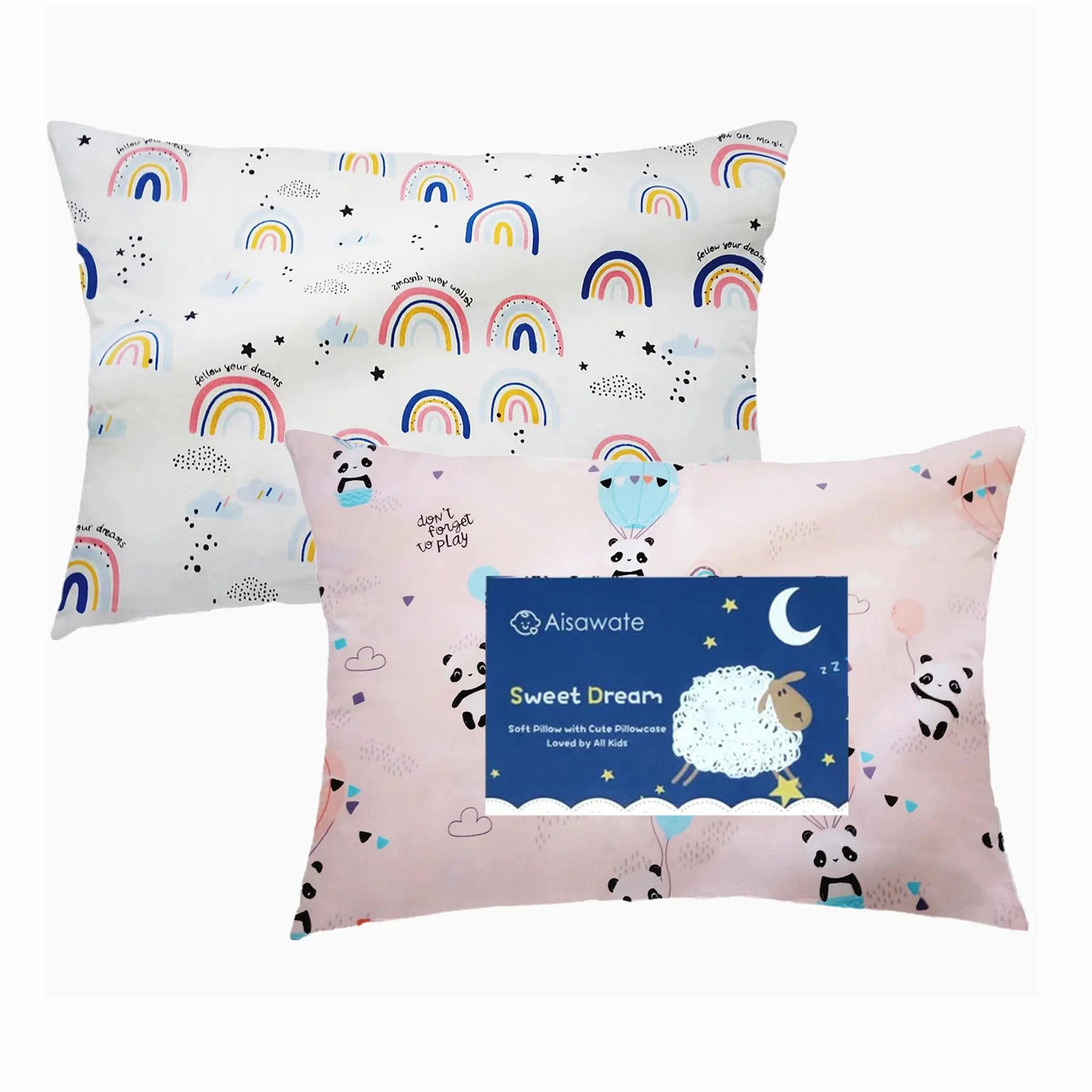 Juego de 2 fundas de almohada para niños, 100 % algodón, 40 x 60 cm, funda de almohada suave y transpirable, para niños y niñas, funda de almohada de bebé con sobre