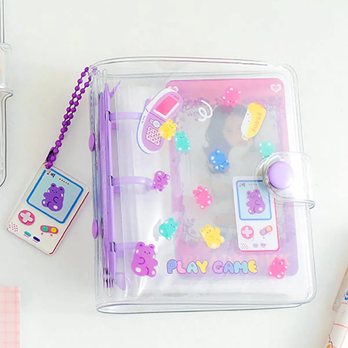 Mini álbum de Fotos de Oso púrpura, Libro de colección de Tarjetas fotográficas de 3 Pulgadas, Libro de Almacenamiento de imágenes Transparentes para la cámara Kawaii,40 Bolsillos