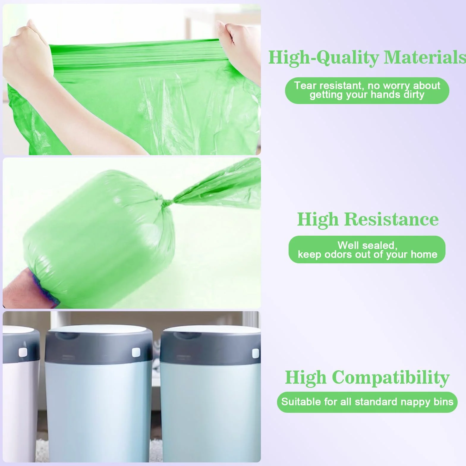 GIBOHOM 12 Recambios Contenedor de Pañales, Recambios de Papelera Pañales Bebe 4 Capas Engrosadas, Bolsas de Contenedor Pañales Compatibles con AngelCare, Litter Locker (Compatible con Todos）